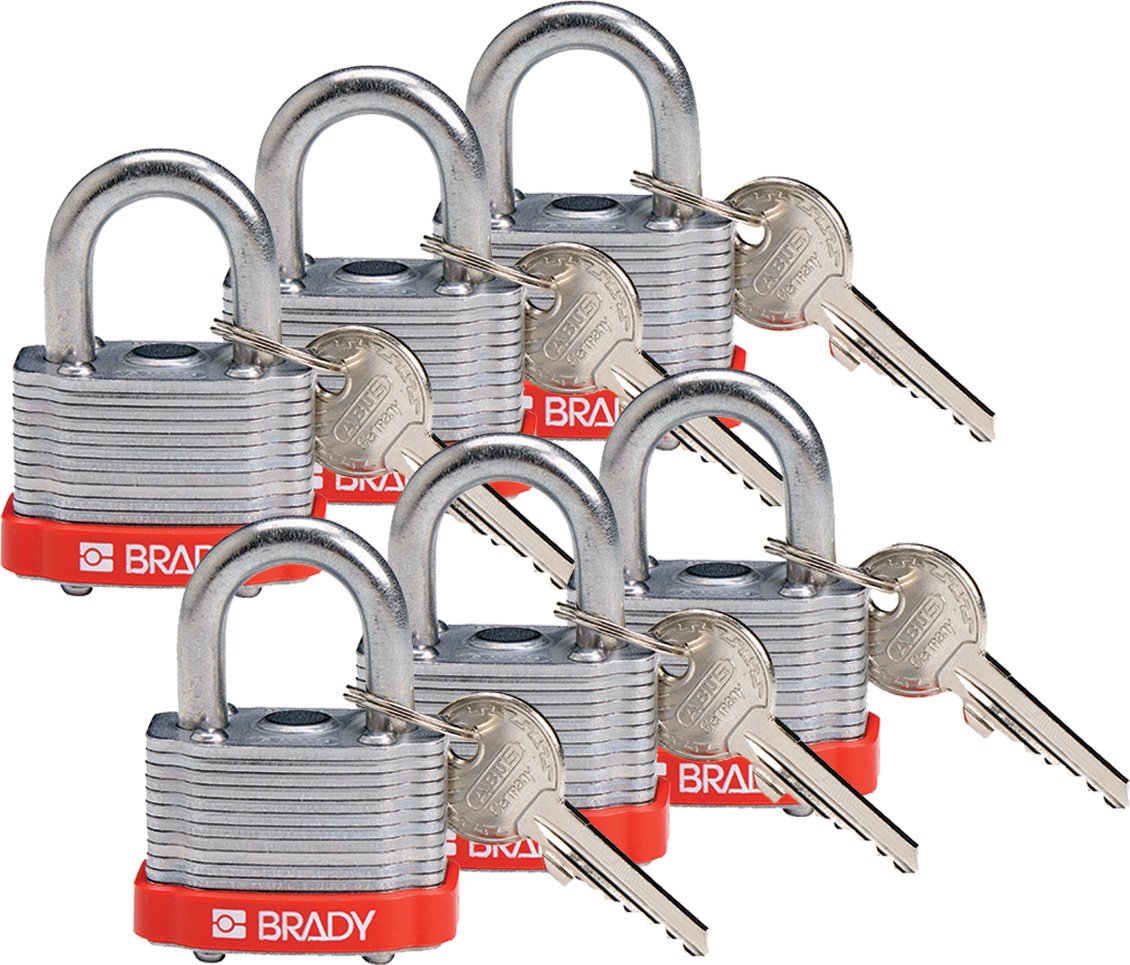 Brady 118935 Red, Key Retaining Steel PadLock 3/4" Shackle Keyed