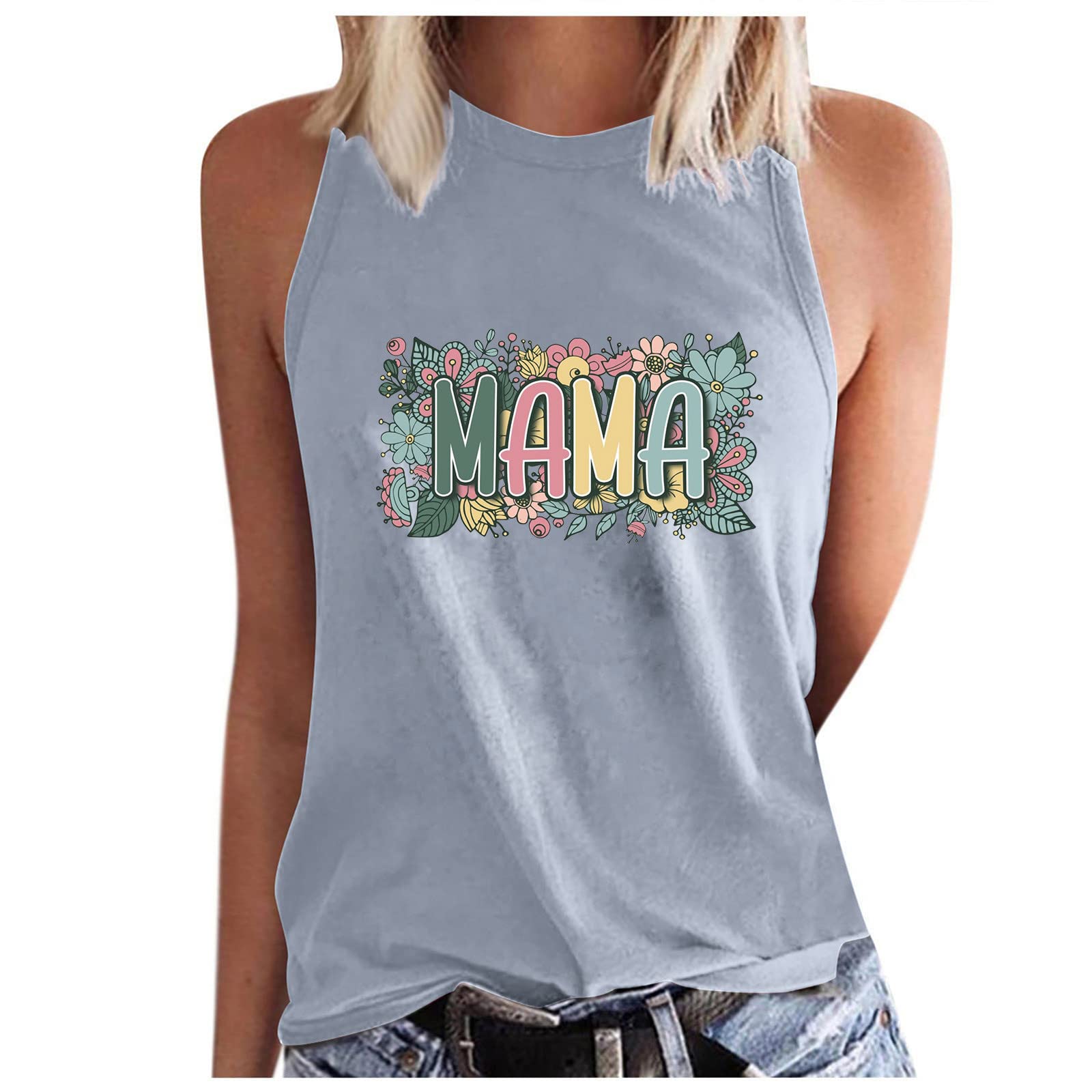 Dog Mom Tshirts for Women Funny Dog Paw Graphic Print Tank Tops Summer Sleeveless Round Neck Mom Shirt Casual Workout Top