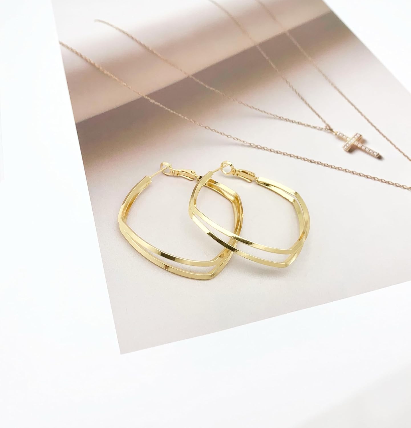 Square Hoop Earrings 18K Gold Plated Square Earrings For Women - Image 5