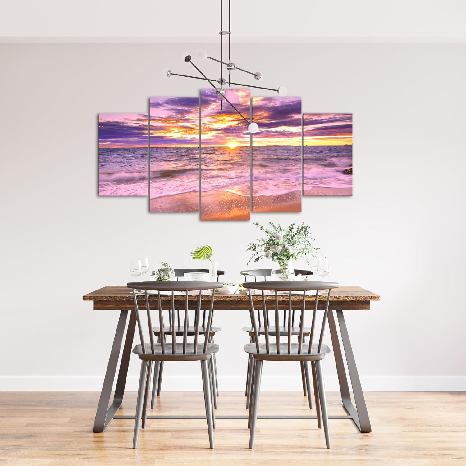 LevvArts Large 5 Panel Beach Sunset Wall Art Canvas Sea Ocean Picture Prints Seascape Painting for Living Room Office Decor - Image 5