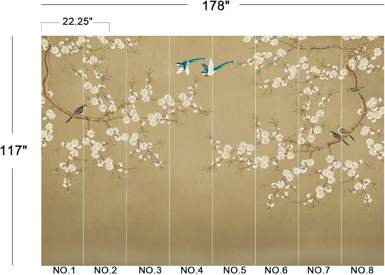Plum Blossom Flower Bird Chinoiserie Wall Mural Wallpaper for Bedroom 178" x 117"