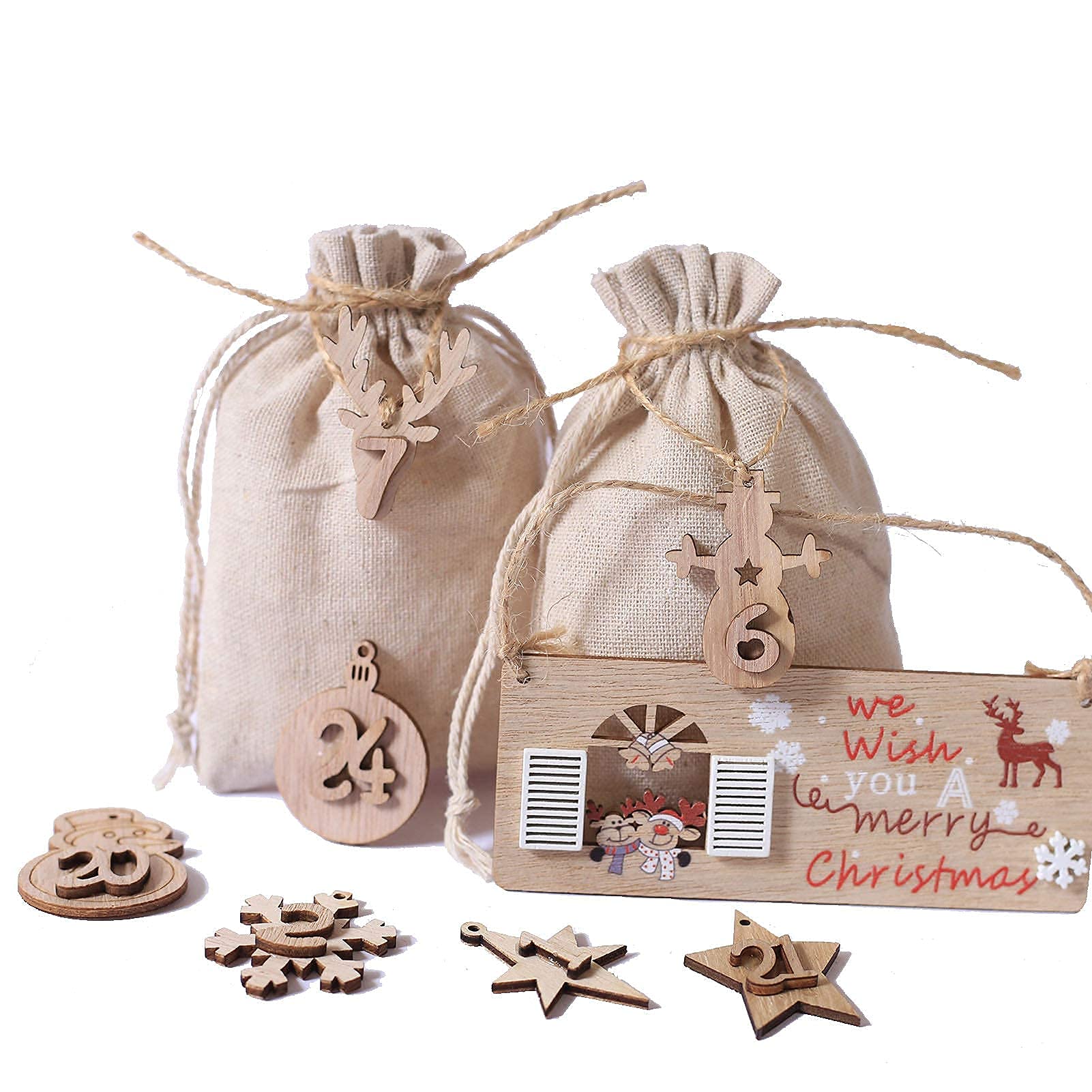 Numeri Legno Per Calendario Avvento - Set Da 48 Pezzi Con Ciondolo - Foto 6