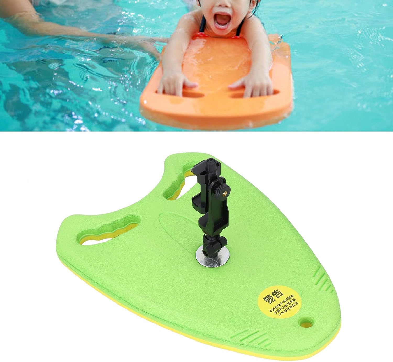 Swim Kickboard with Phone Holder, Enhanced EVA Foam Board, Foldable Bracket for Phones, Action Cameras, Panoramic Cameras (Green)