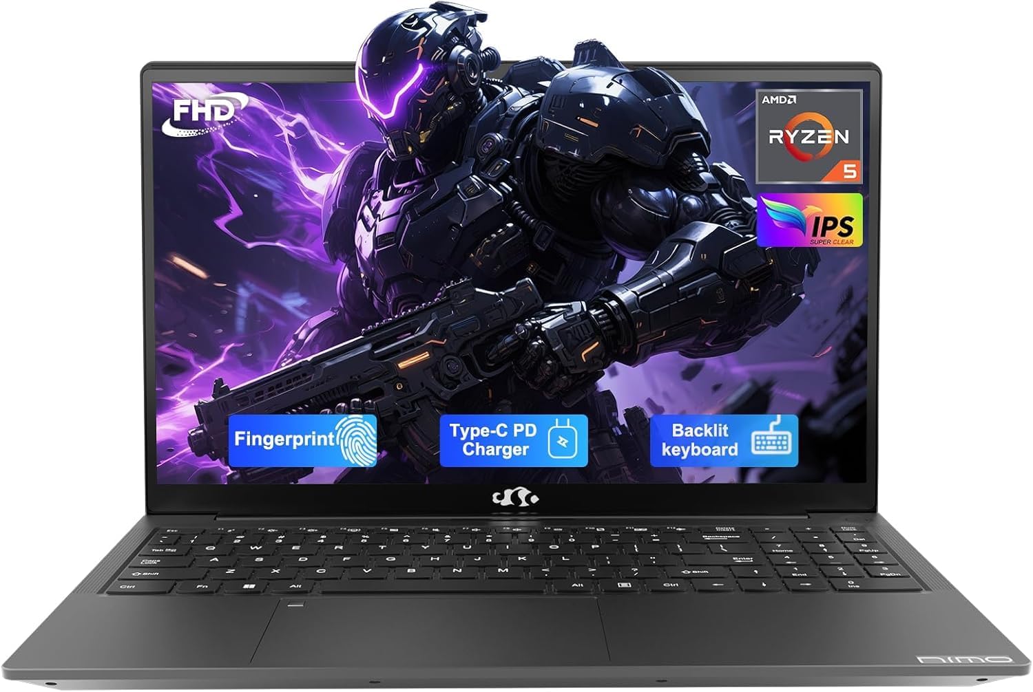 NIMO 15.6'' IPS FHD-Laptop, 16GB RAM 512GB SSD AMD Ryzen 5(Beat i5-1135G7, 4 Cores Up to 3.7GHz) Student Computer with 2 Years Warranty, 65W Type-C, Fingerprint, Backlit Keyboard, BT5.2, Numpad