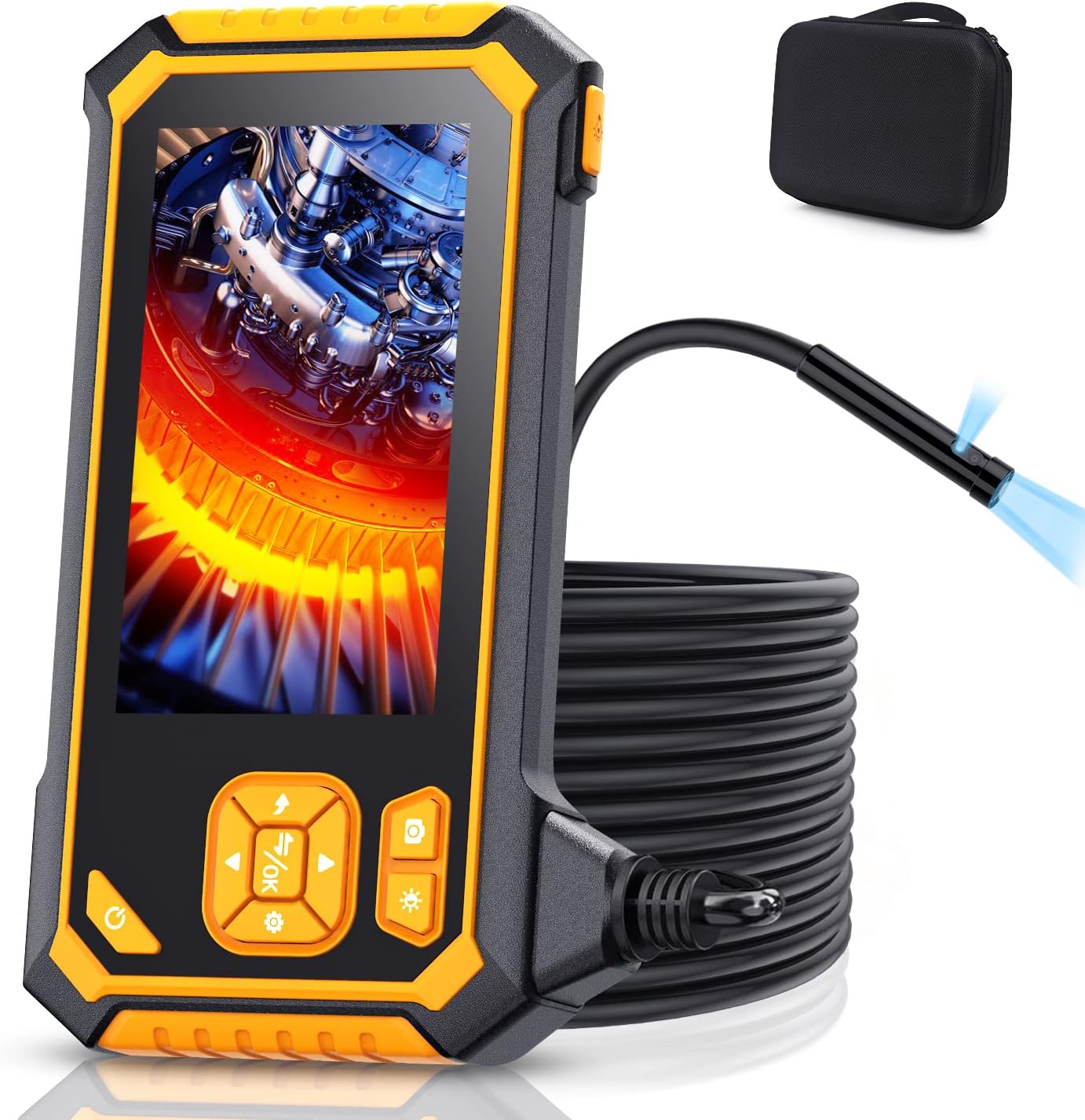 Glosole Dual Lens Industrial Endoscope with Carrying Bag,4.5" LCD Screen 1080P HD Borescope Camera with 6 LED Lights,IP67 Waterproof Snake Camera, 32GB Card, Semi-Rigid Cable-16.5ft