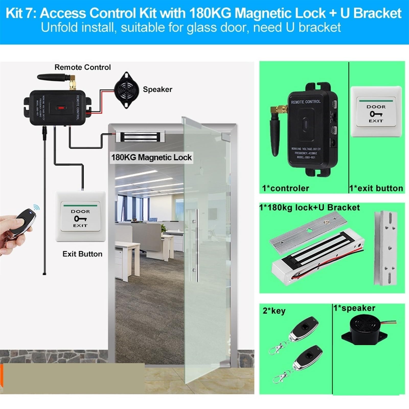 Kits de télécommande for système contrôle d'accès complet avec alimentation, serrures électroniques, clé à distance, ouvre-porte(KIT7)
