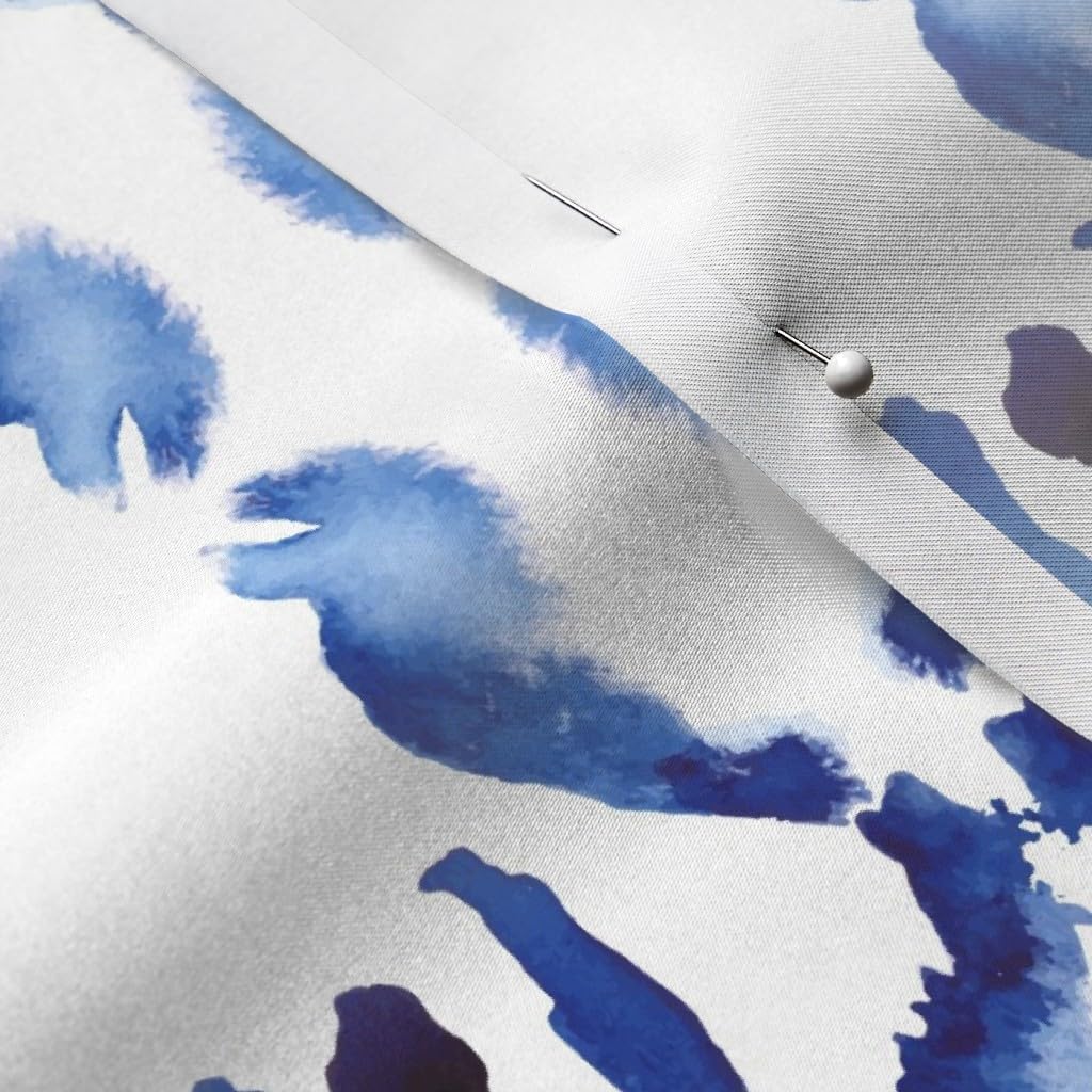 Spoonflower Fabric - Blue Indigo Ikat Abstract Boho Stripe Watercolor Home Decor White Printed on Satin Fabric by The Yard - Sewing Lining Apparel Fashion Blankets Decor