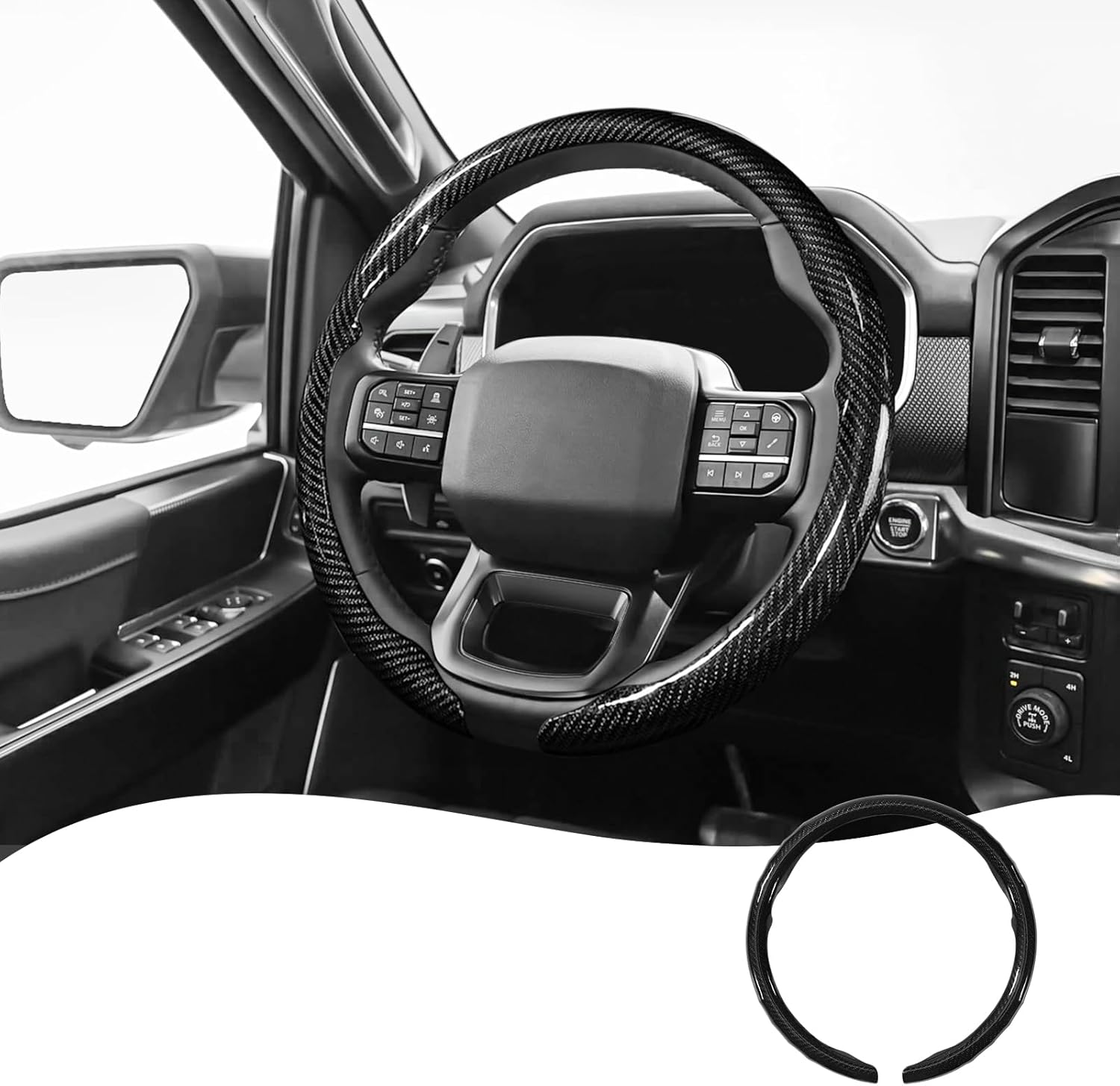 Car Steering Wheel Cover for Ford F-150, F-250, F-350 Carbon Fiber Pattern Protective Sleeve Anti-Slip Design Compatible with 15-inch Wheels Customization Accessories for Men and Women