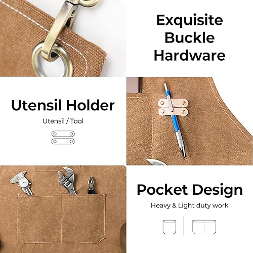 Miniatura 8 de Delantal de chef carrotez, de lona de algodón con espalda cruzada ajustable, M-XXL