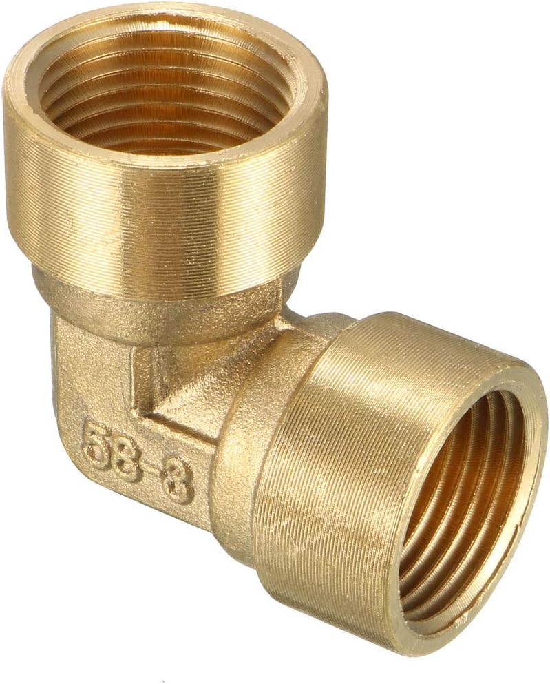 sourcing map Brass Elbow Pipe Fitting 90 Degree 3/8 PT Female x 3/8 PT Female Coupling