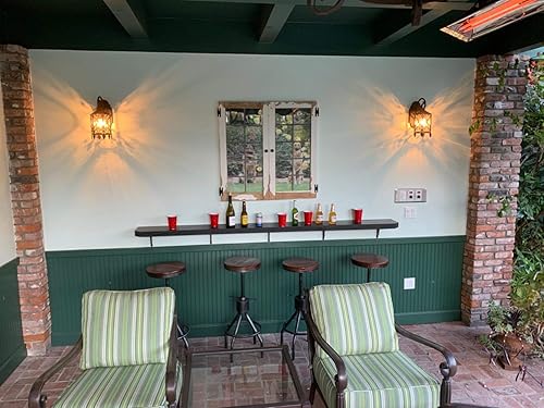 Vista 9 de LOKKHAN Juego de 2 taburetes de bar industriales, taburetes giratorios de metal redondos de madera ajustables vintage, 23-30 pulgadas de alto