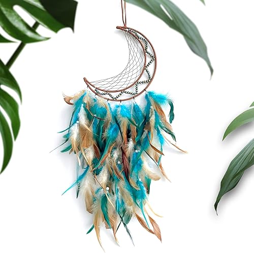 Atrapasueños verdes, atrapasueños de luna grande para dormitorio, perfecto atrapasueños hecho a mano, decoración de pared, adorno colgante para