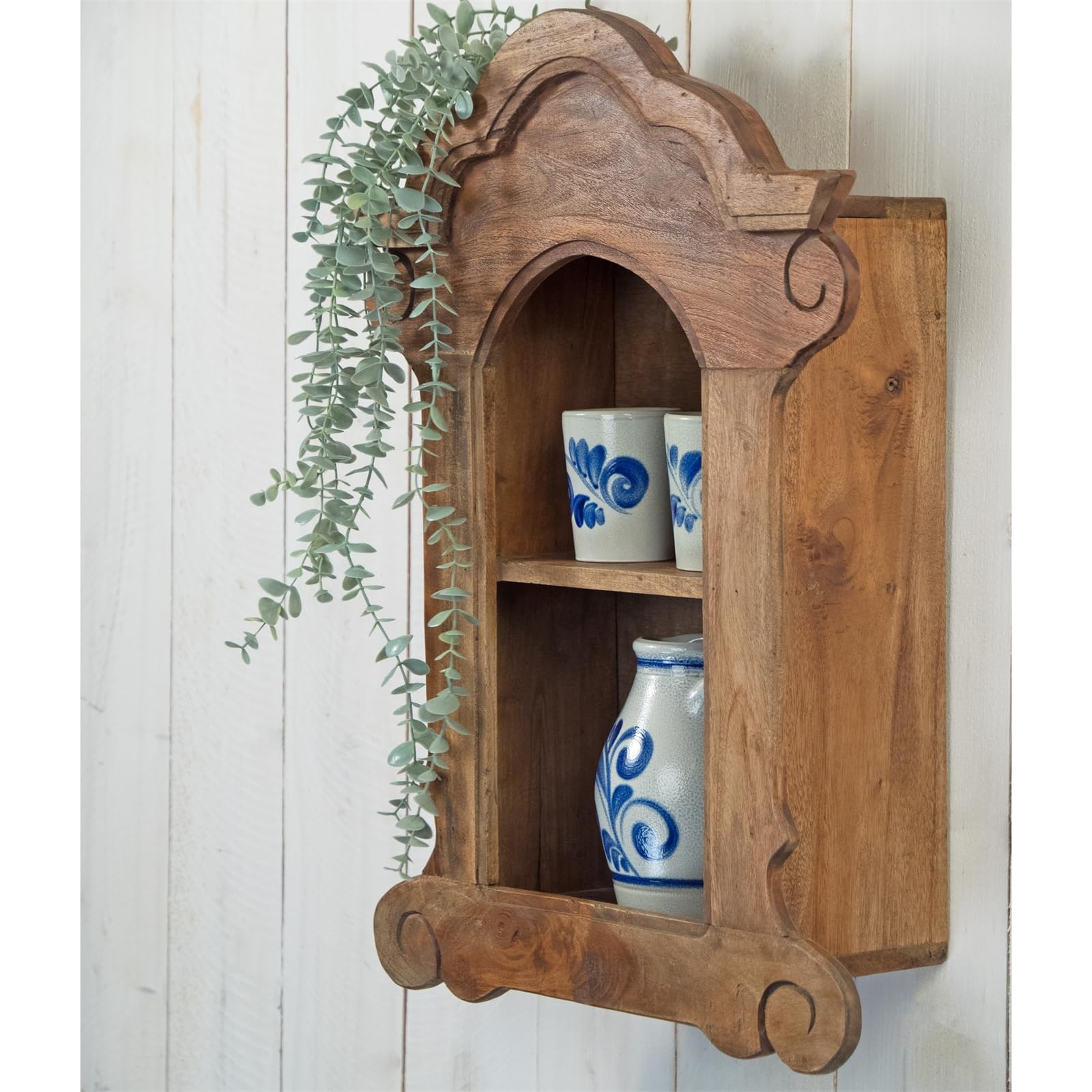 DESIGN DELIGHTS WANDREGAL Anello | mit Schnitzereien, Mahagoni Holz, 62 cm | Holz Wandschrank, Hängeregal, antikes Holzregal