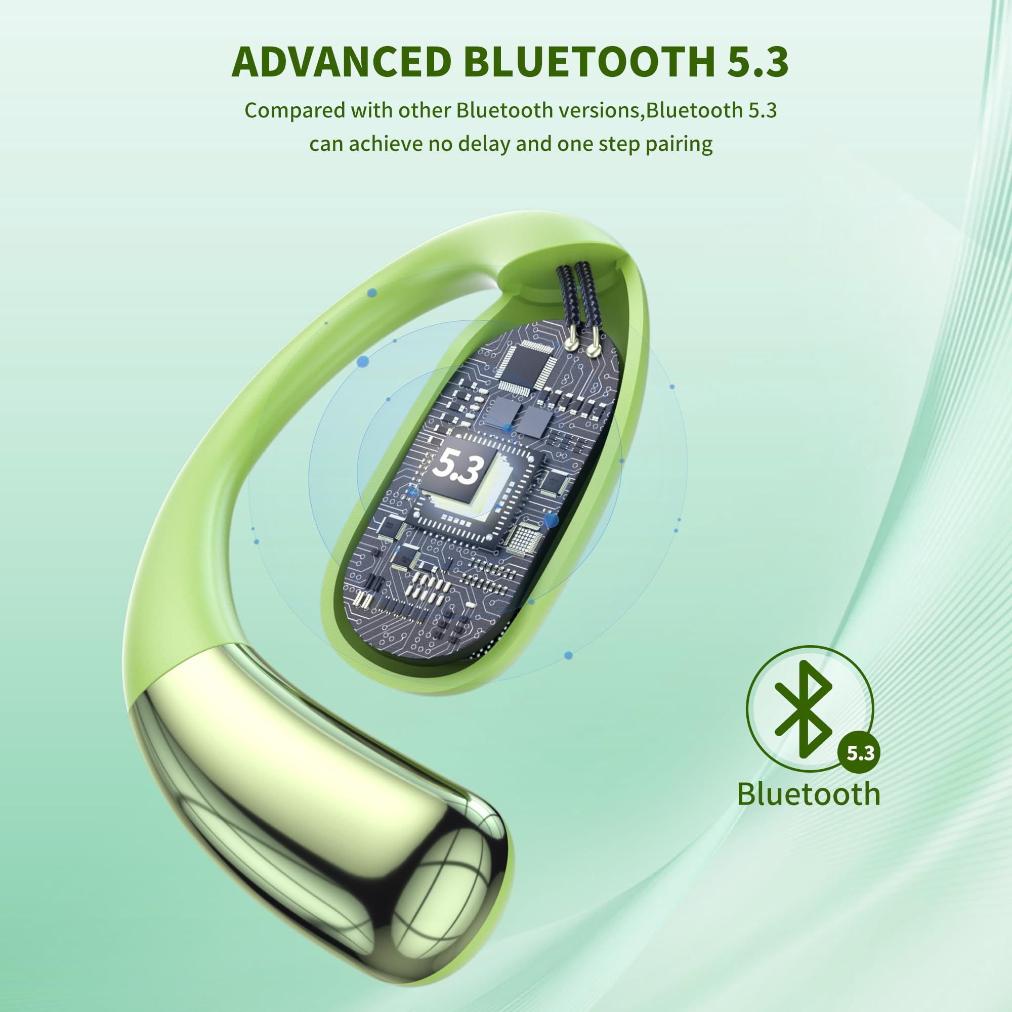 Cuffie Bluetooth, Auricolari Bluetooth 5.3 Stereo HiFi con 4 ENC Mic, 60 Ore di Durata, Cuffiette Bluetooth Cancellazione Rumore,Touch Control, IPX7 Impermeabili Cuffie Wireless (Green)