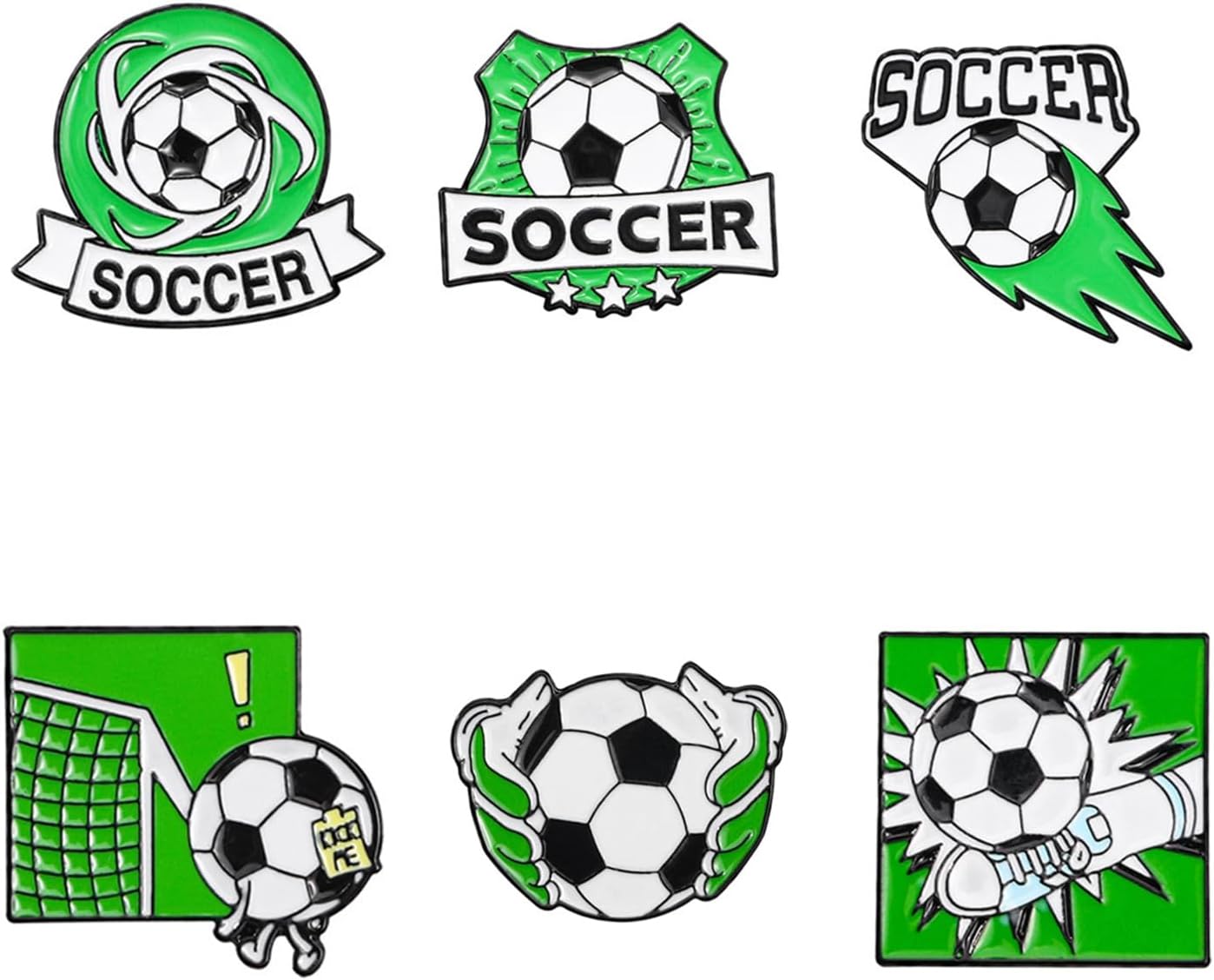 MaitianGuyou 6 Pack Cute Cartoon Soccer Enamel Pins Set - Football, Goal, Trophy & Action Pins for Backpacks, Jackets, Hats, Sports Fans Gifts