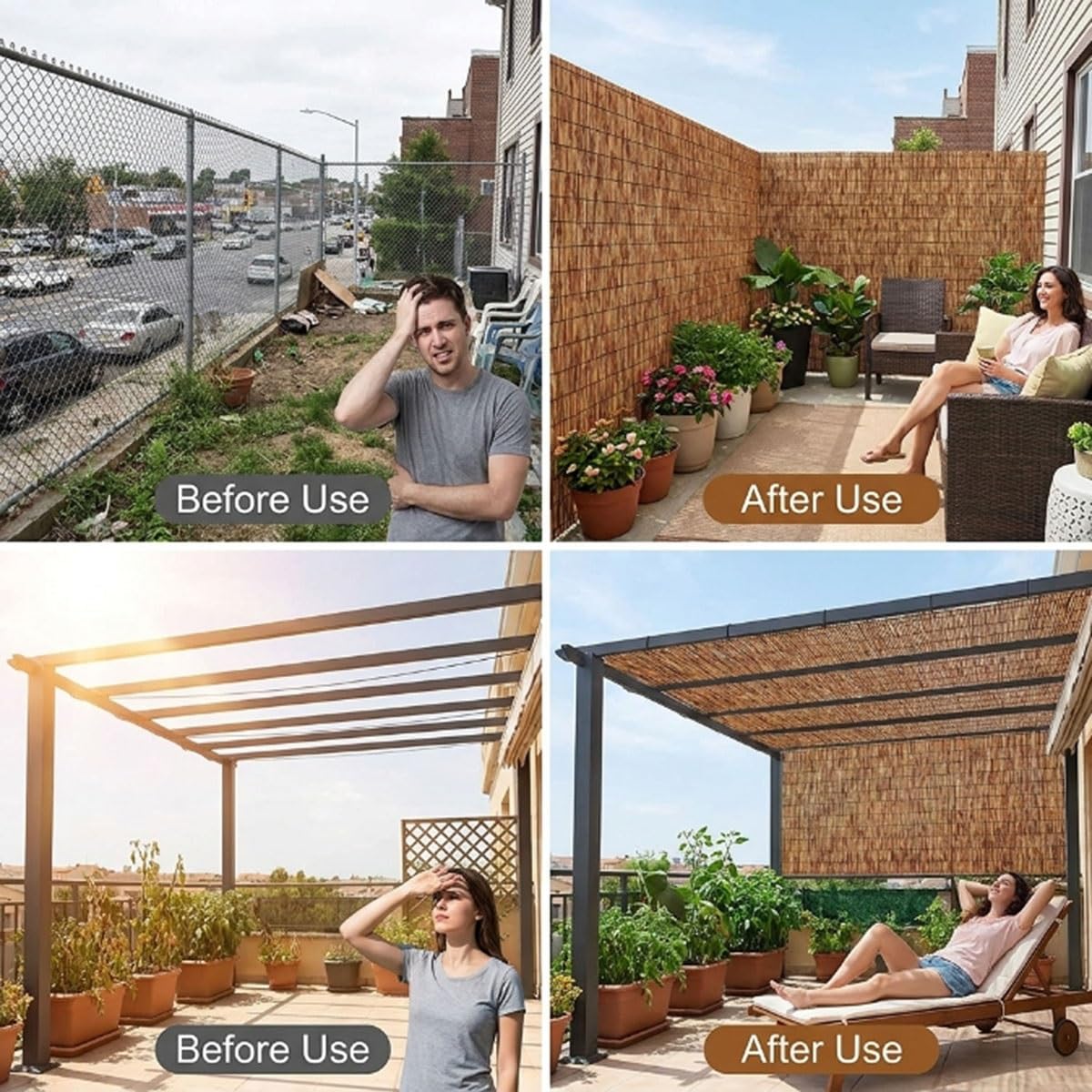 Rollo de Cañizo Natural para Ocultación de Balcón y Jardín, Pantalla de Cañizo Natural Decorativa, Protector Visual y Privacidad para Terraza, Valla Exterior Resistente(91x1067cm(3x35ft))