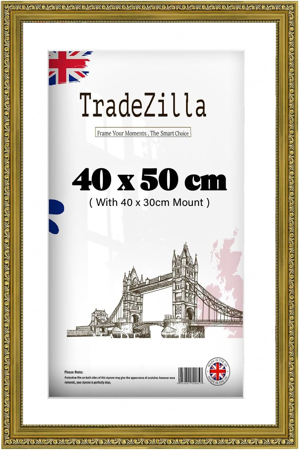 TradeZilla 40x50 cm Gold Ornate Picture Frame with White 30x40 Mount for Posters, Photos & Artwork – Antique Decorative Look for Portrait or Landscape Hanging – Hooks Included (Gold)
