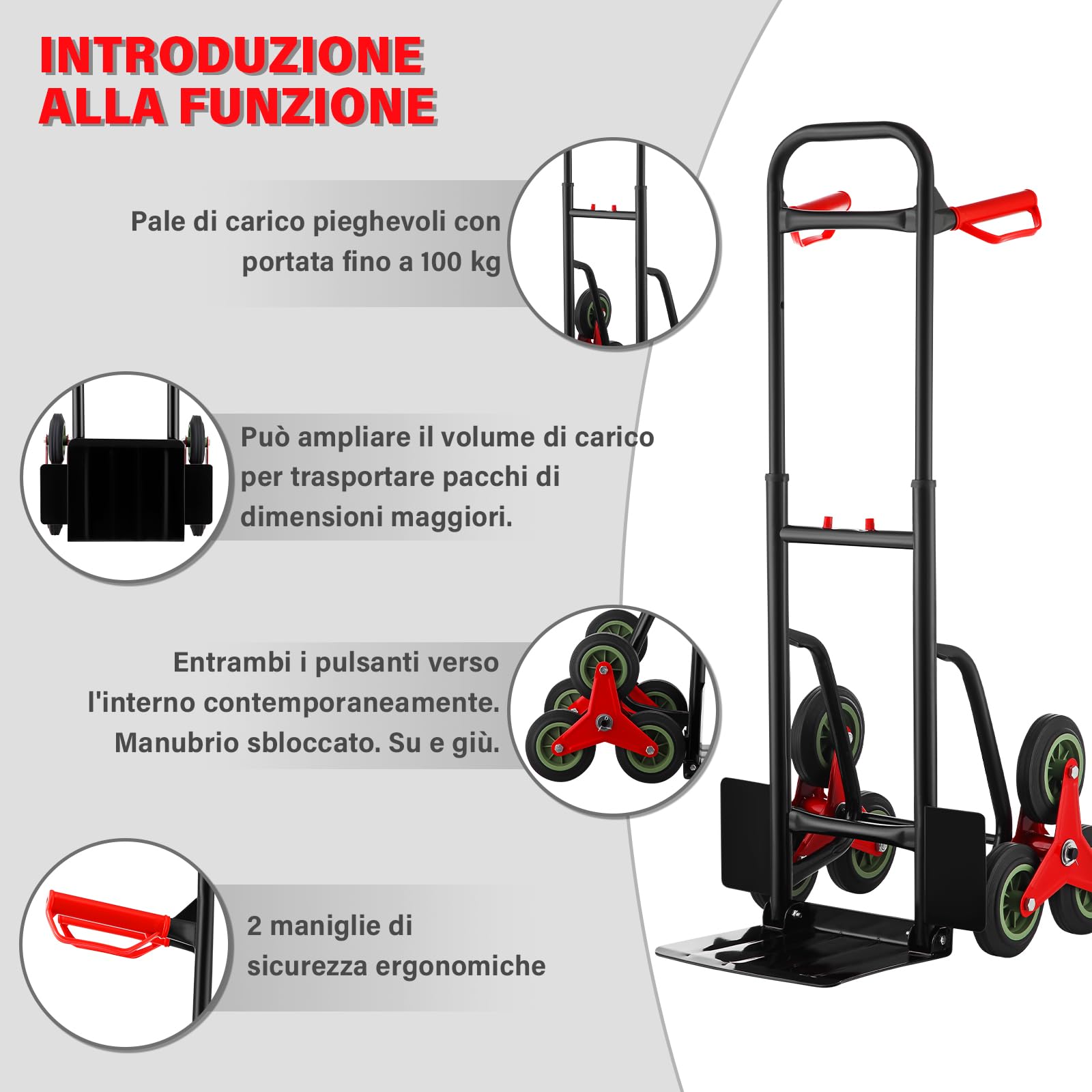 TEENO Carrello pieghevole,Carrello trasporto bagagli,Robusta struttura in metallo,Ruote scorrevoli con battistrada morbido,Altezza regolabile 80-112 cm,Capacità di carico 150 kg