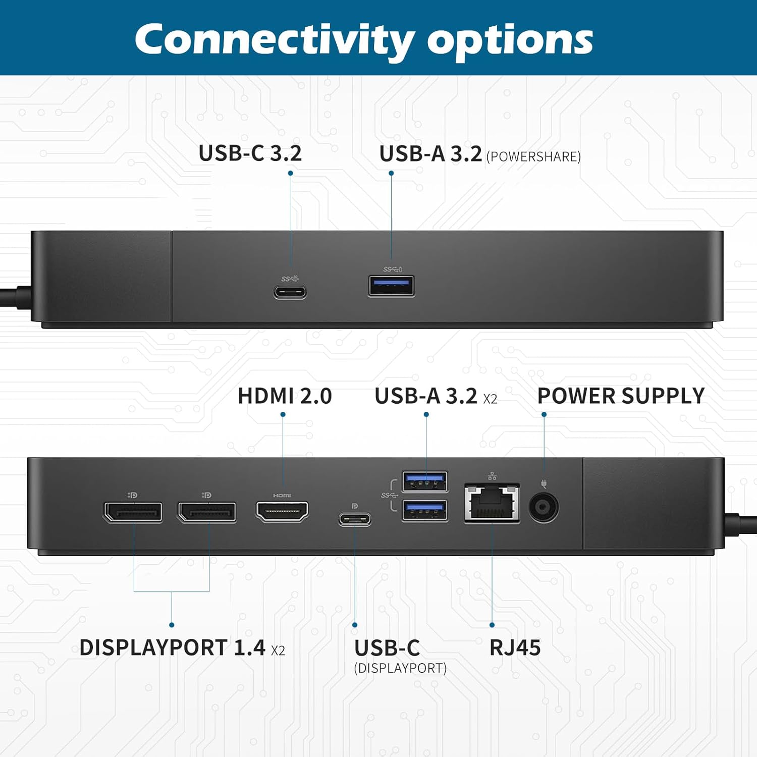 WD19S Dell Docking Station, USB-C/USB-A Dock WD19S, 180W Power Adapter + 130W Power Delivery, with FKA HDMI and DP Cable, Support Dual/Triple Monitor & 4K Displays, New - 3 Year Warranty