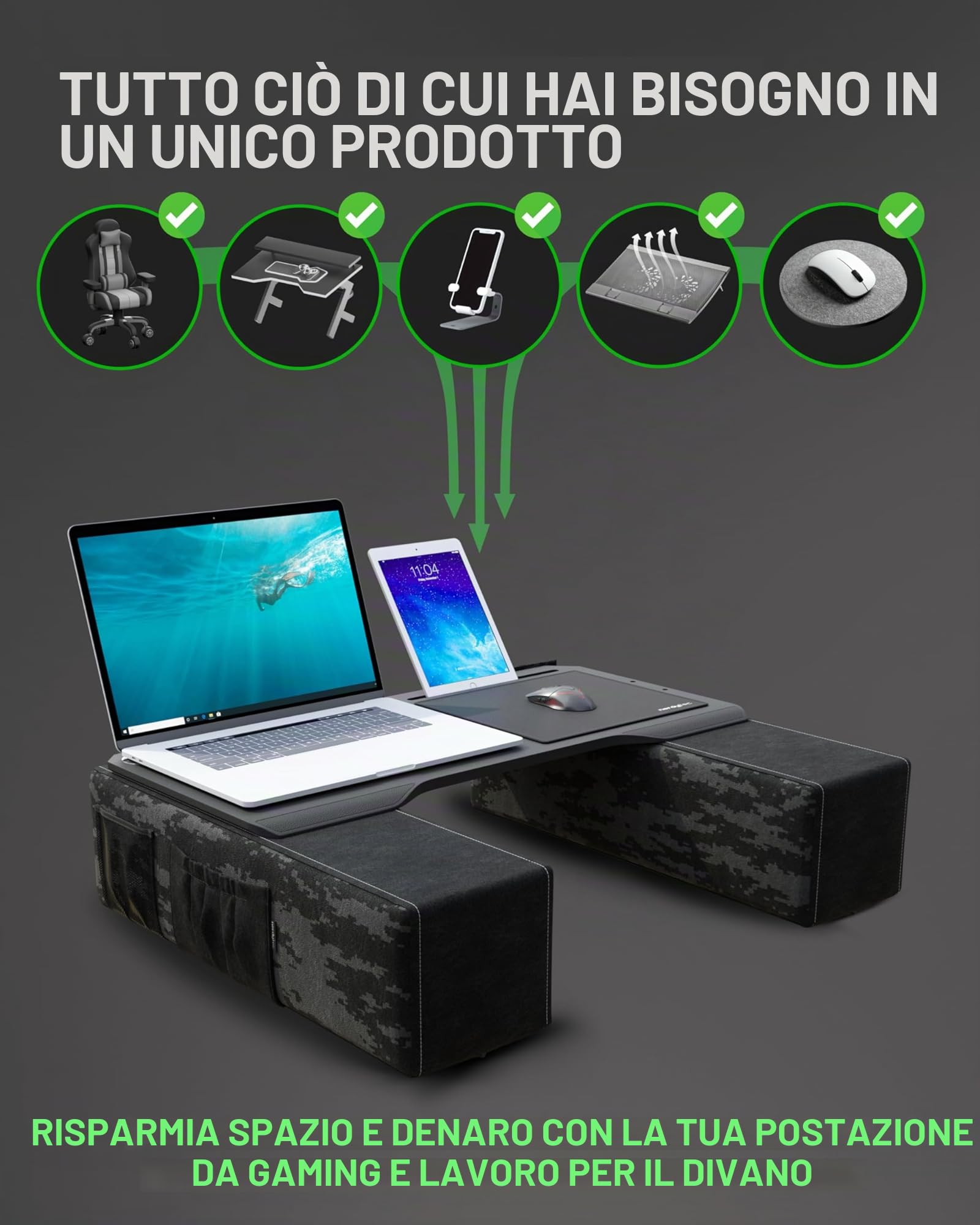 Couchmaster® CYBOT - Lapdesk ergonomico per Notebook o periferiche, con Cuscino, Adatto a Letto/Divano