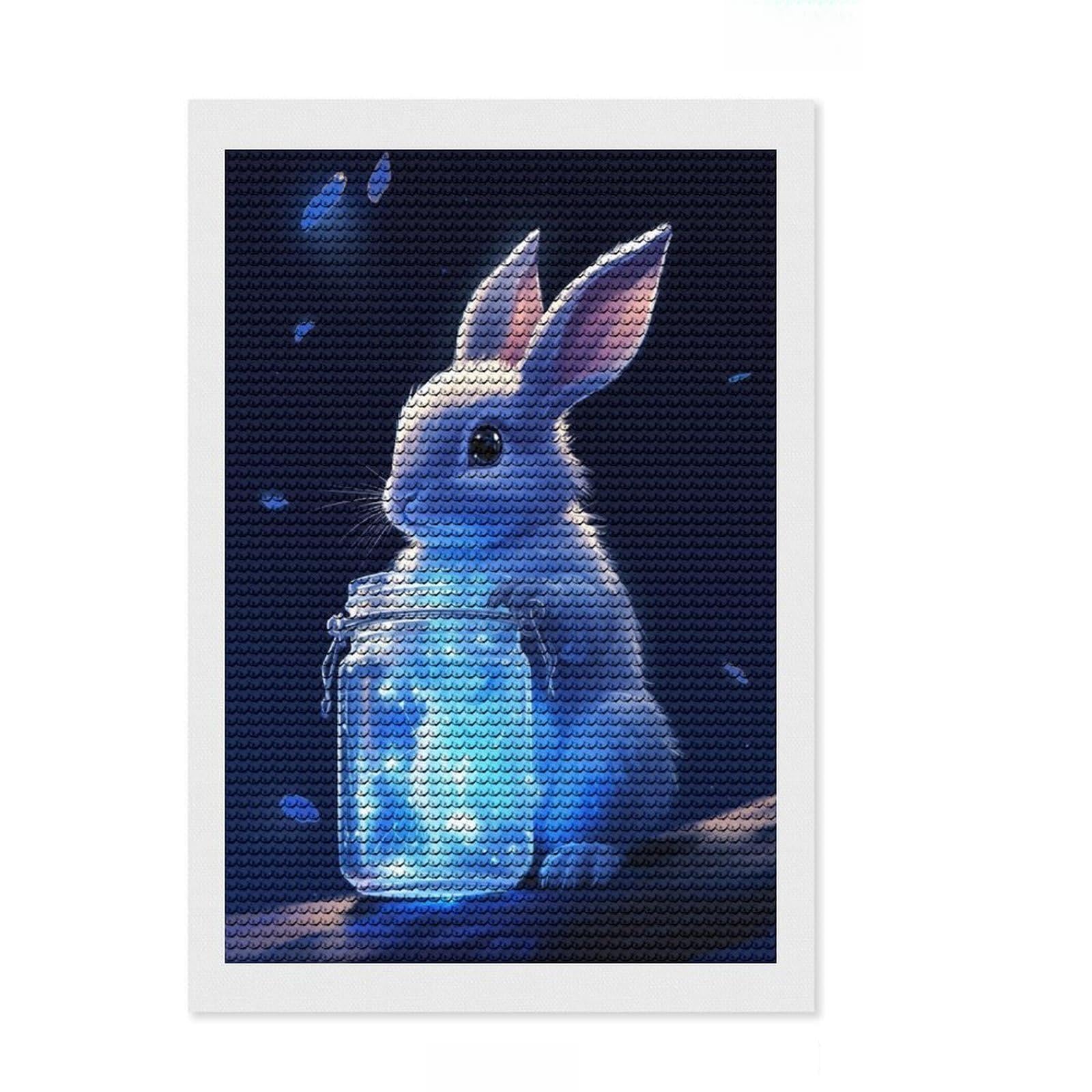 Junmoney Rabbit with Magic Jar Diamond Style Art Kit 8"x12", Winter Craft, Gift Idea, Farmhouse Decor, Thoughtful Present, Office Decor