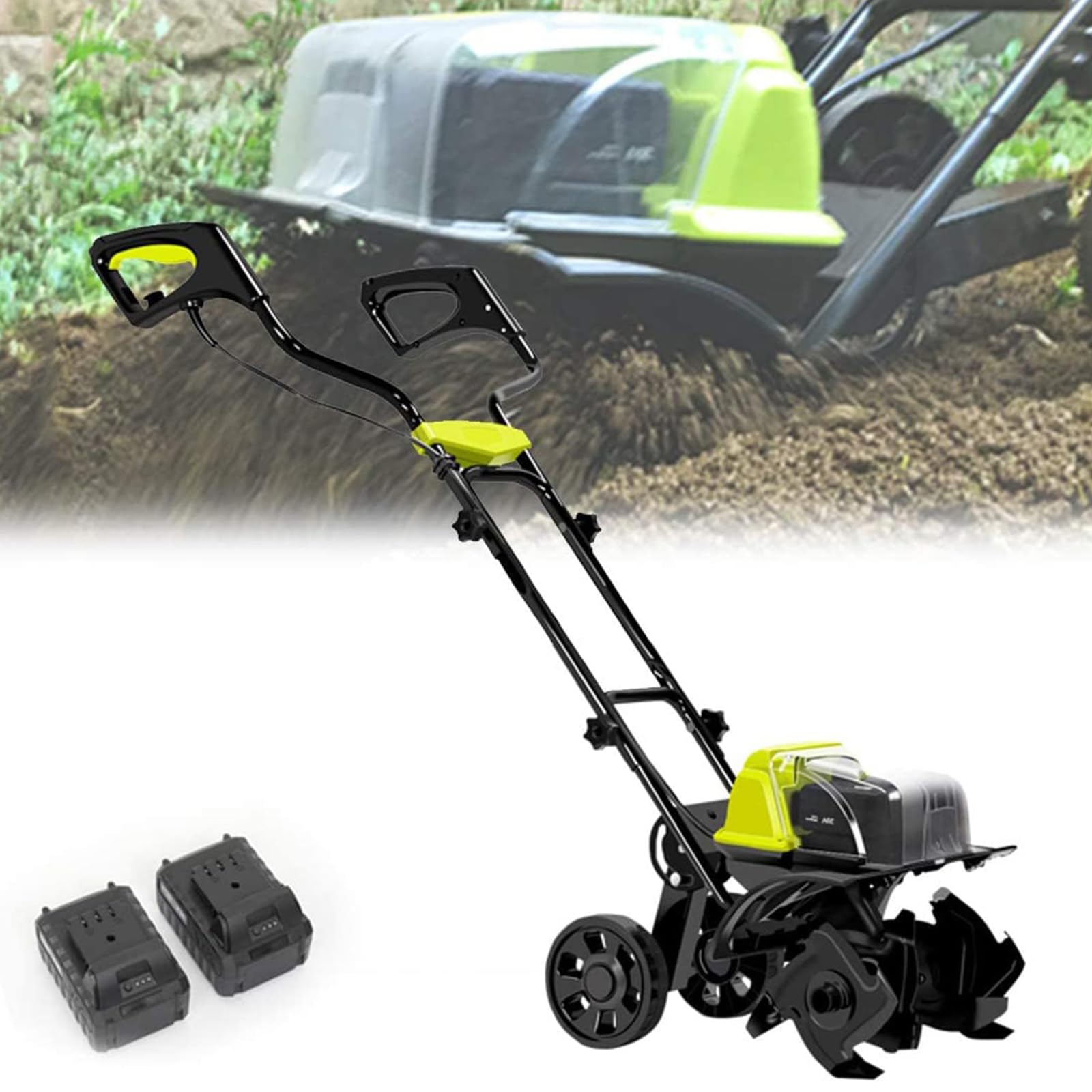 Rotavateur de jardin électrique sans fil avec 2 batteries et chargeur 18cm 36cm