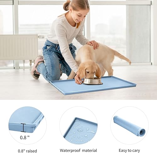 Miniatura 9 de EIOKIT Tapete de comida para perros, bandeja de comida impermeable de silicona para perros y gatos, mantel individual antideslizante para mascotas,