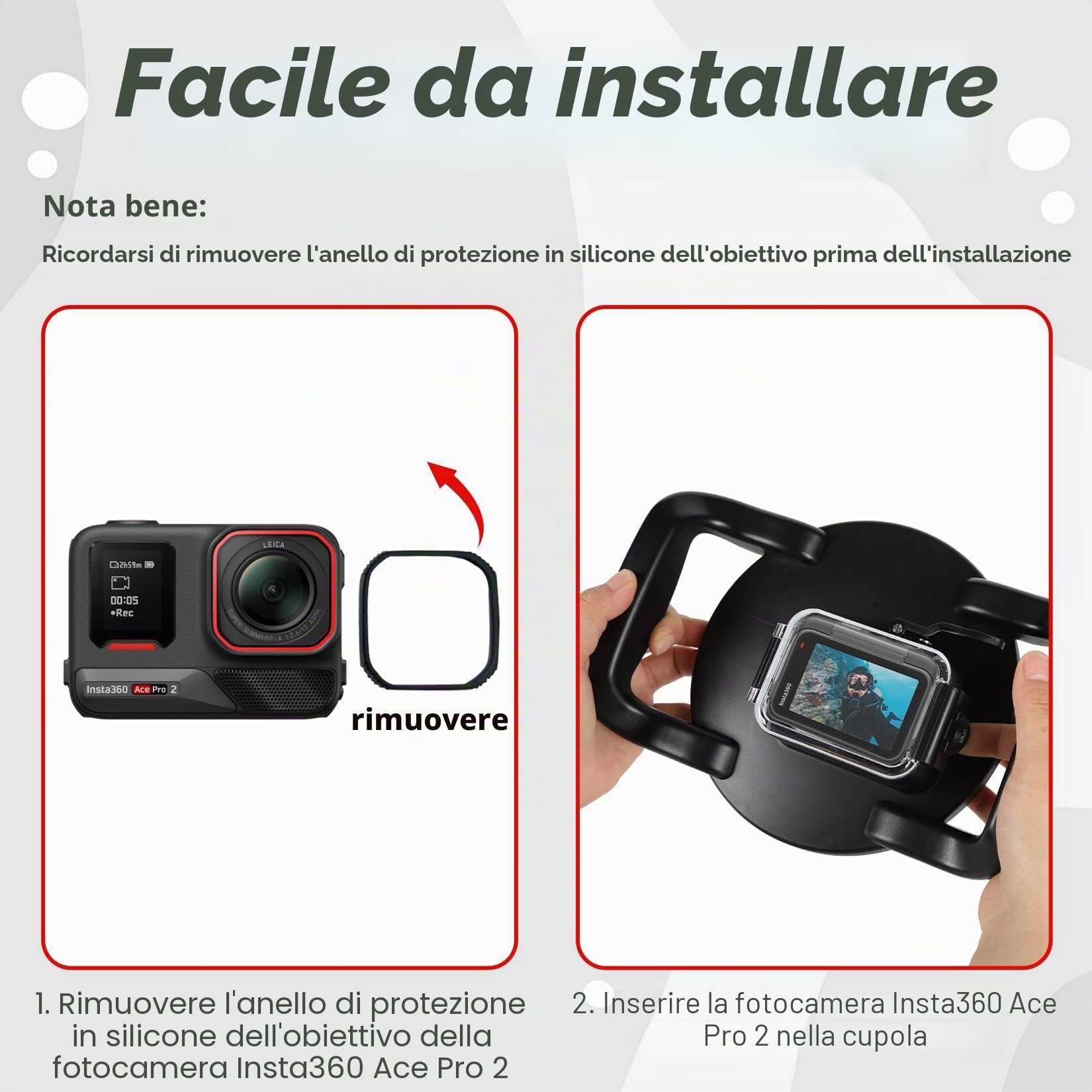 SHOOT Dome Port Custodia Impermeabile per Insta360 Ace Pro 2, Custodia Subacquea Resistente all'acqua 30M/98FT con Doppia Impugnatura per la Videocamera d'azione Insta360 Ace Pro 2