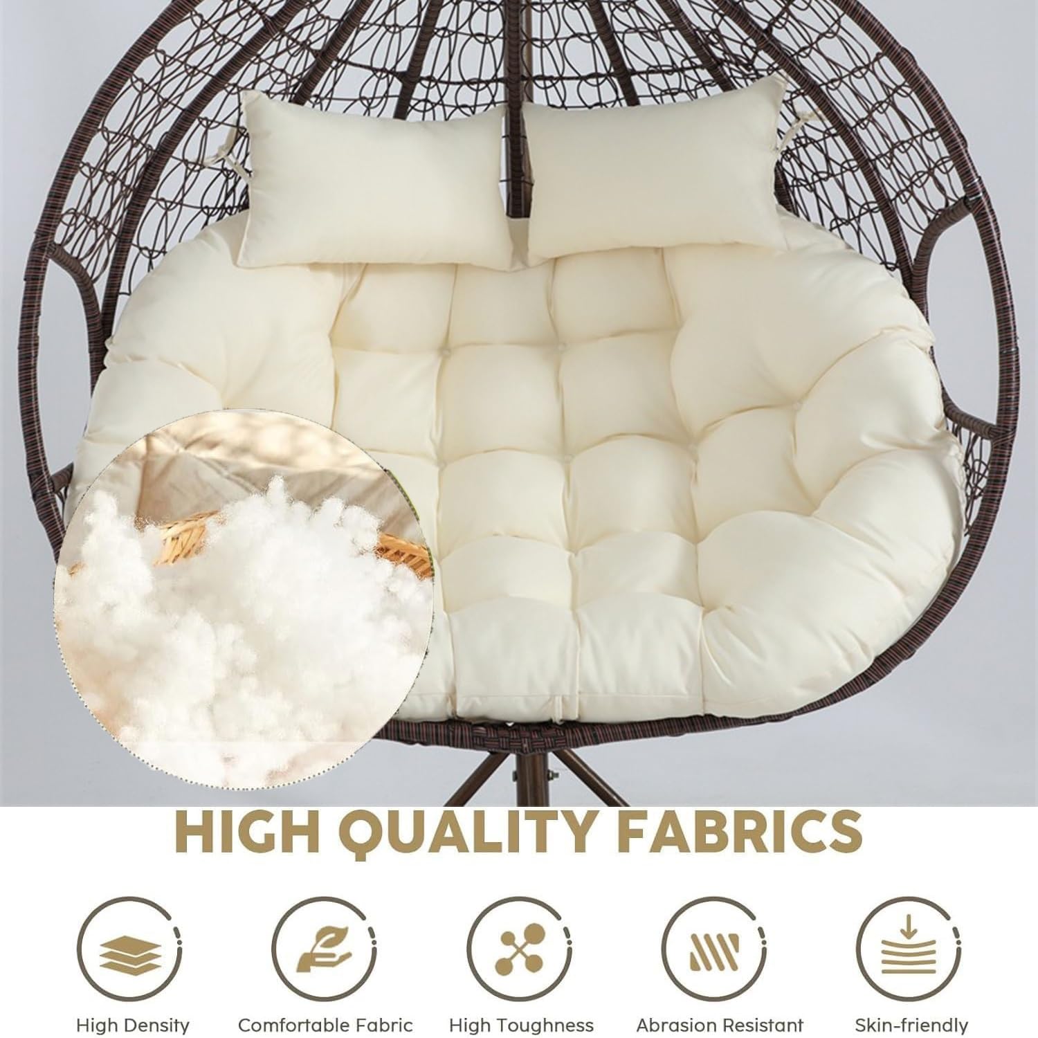 Sitzkissen Für 2-Personen-Hängemattenschaukelstühle, Ersatzkissen Für Doppelsitzer-Eierstuhl, Hängesessel Kissen, Polster, Auflage Für Polyrattan/Rattan Hängeschaukel(Gray)