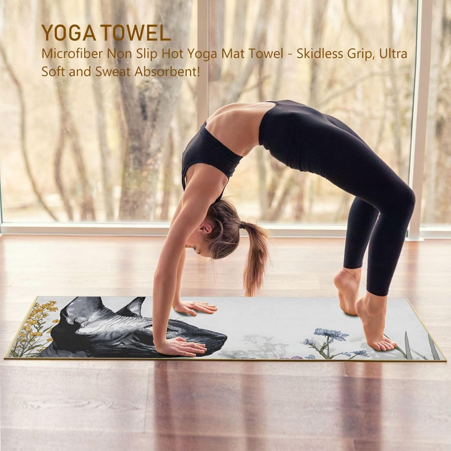 Hot Yoga Towel Peterbald Art – Stylish, Non-Slip, Grip Dots, Super Absorbent, 27" x 73" - Yoga Mat Towels for Exercise, Fitness
