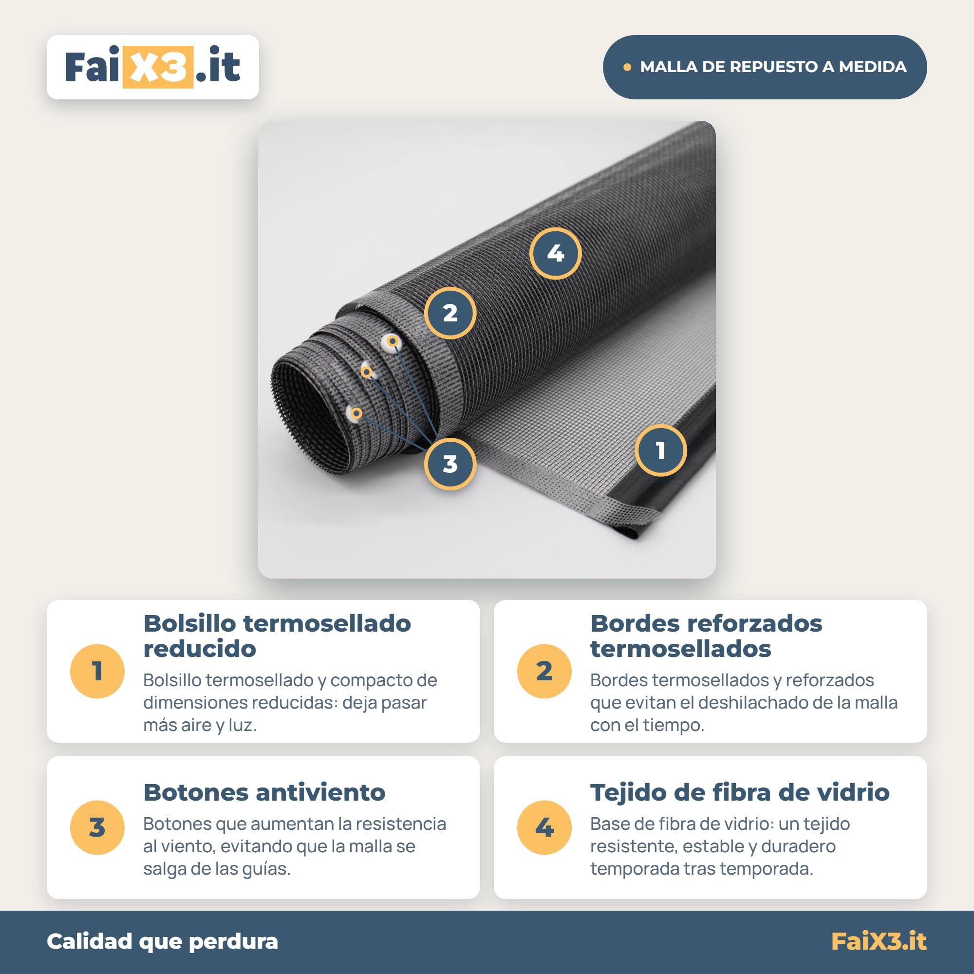 FaiX3.it - Tela Premium SUNOX de Recambio a Medida para Mosquitera Enrollable - Antracita Fotocatalítica - hasta 300 x 260 cm - Autoextinguible