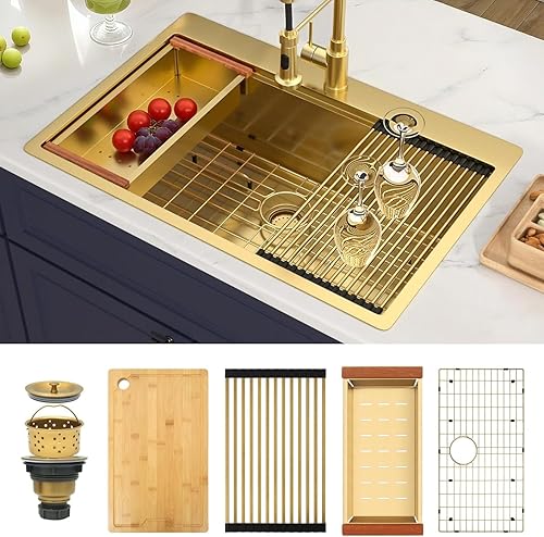 Vista 58 de Fregadero de barra dorada para montaje inferior, fregadero de barra pequeña y preparación, fregadero de barra de acero inoxidable calibre 16