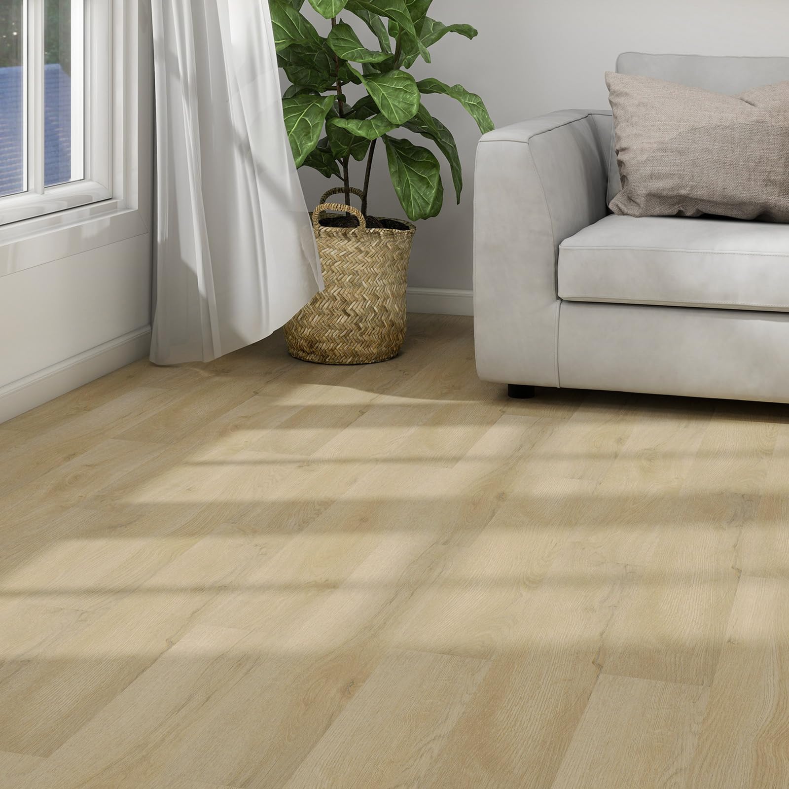 Mysflosy Pavimento in vinile autoadesivo, in PVC, effetto legno, impermeabile, colore rovere naturale, 15,24 cm x 91,44 cm, rivestimento per pavimenti in vinile, 36 tavole, copertura 5 m²