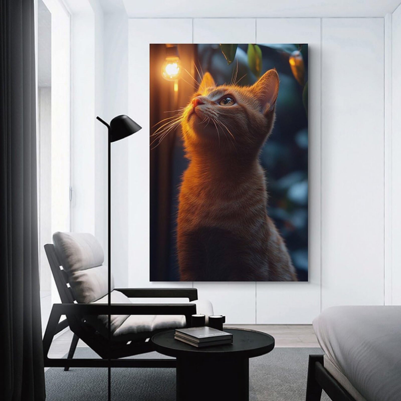 Junmoney Decorative Wall Artwork Ginger Cat Gazing at Light, 20x30inch(50x75cm), for Calm Bedrooms, Home Corners Or Flats, An Easy Wall Refresh for Bedrooms