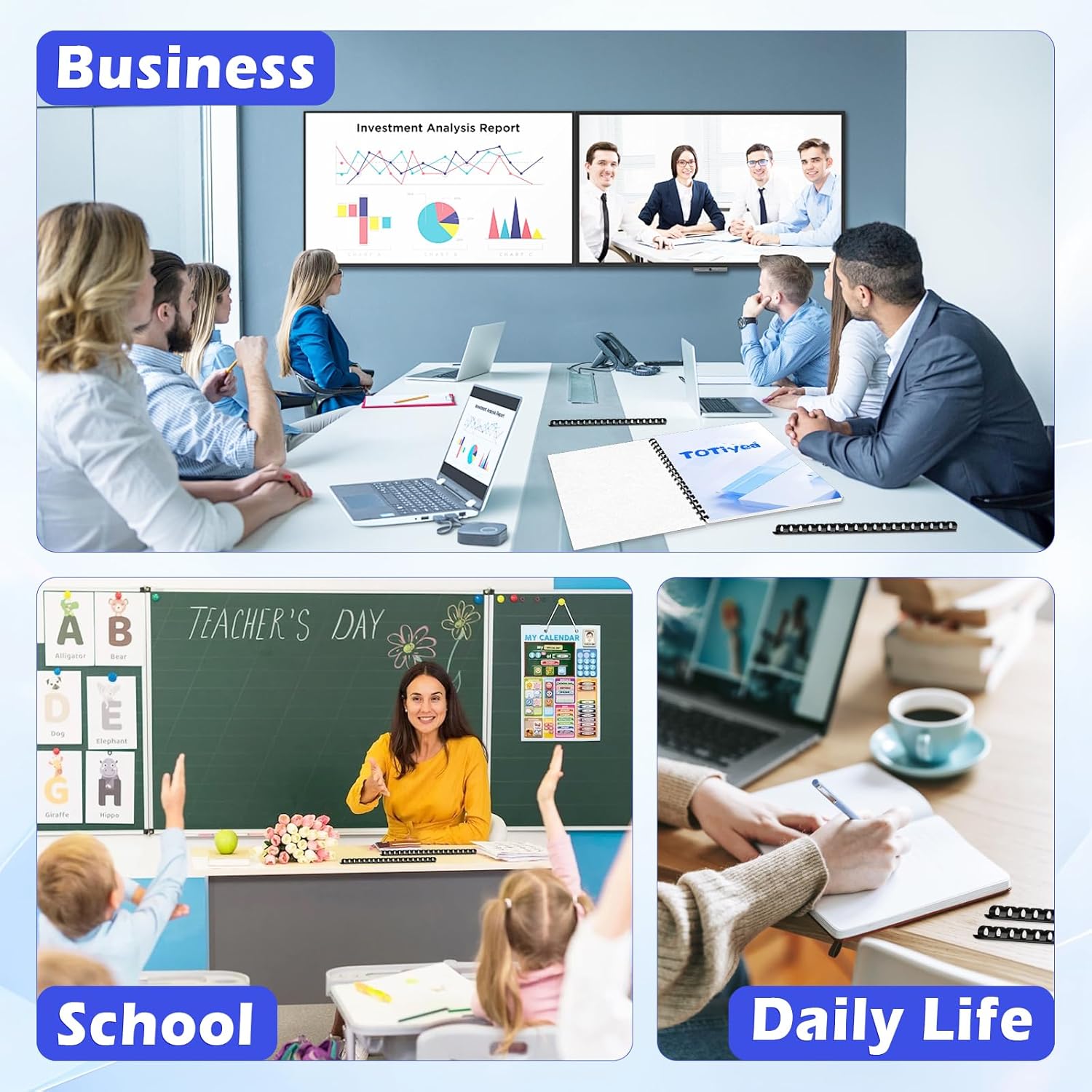 TOTiyea 50 Pack 19 Ring Plastic Binding Combs, 2 Inch Diameter, 450 Sheet Capacity, Letter Size, Black Comb Binding Spines