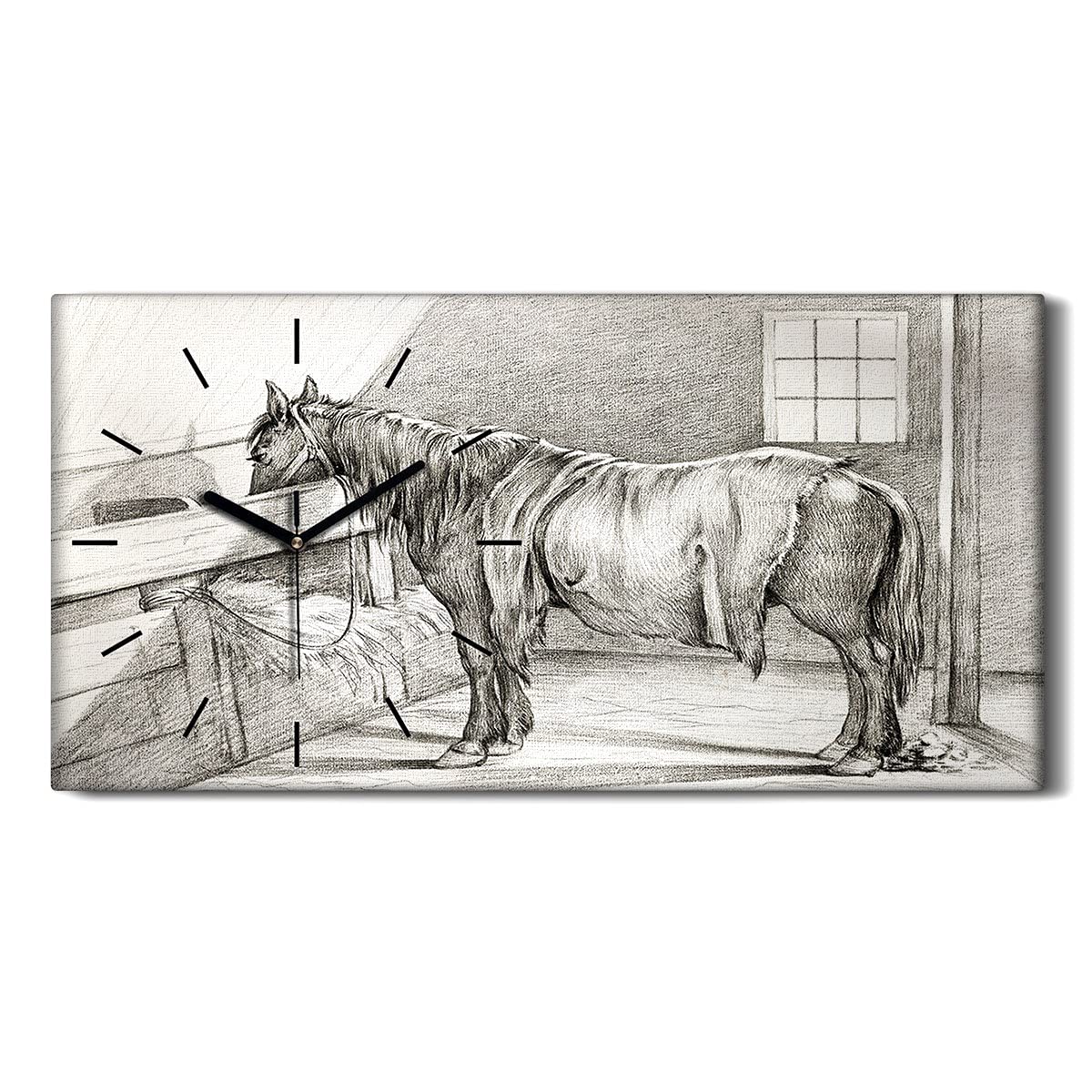 Horloge sur Toile Salon et Chambre Coloray Image Animaux Chevaux Décoration Murale 60x30
