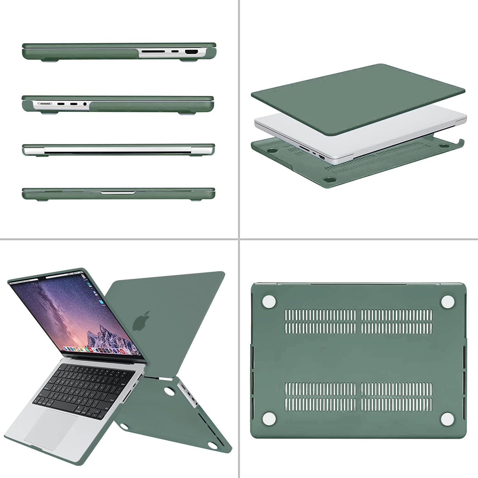 MOSISO Custodia Compatibile con MacBook Pro 14 Cover 2026 2025 2024-2021 M5 A3434 M4 A3112 A3185 A3401 M3 A2918 A2992 M2 A2779 M1 A2442, Rigida Case&Copritastiera&Pellicola&Tipo C, Verde Smeraldo