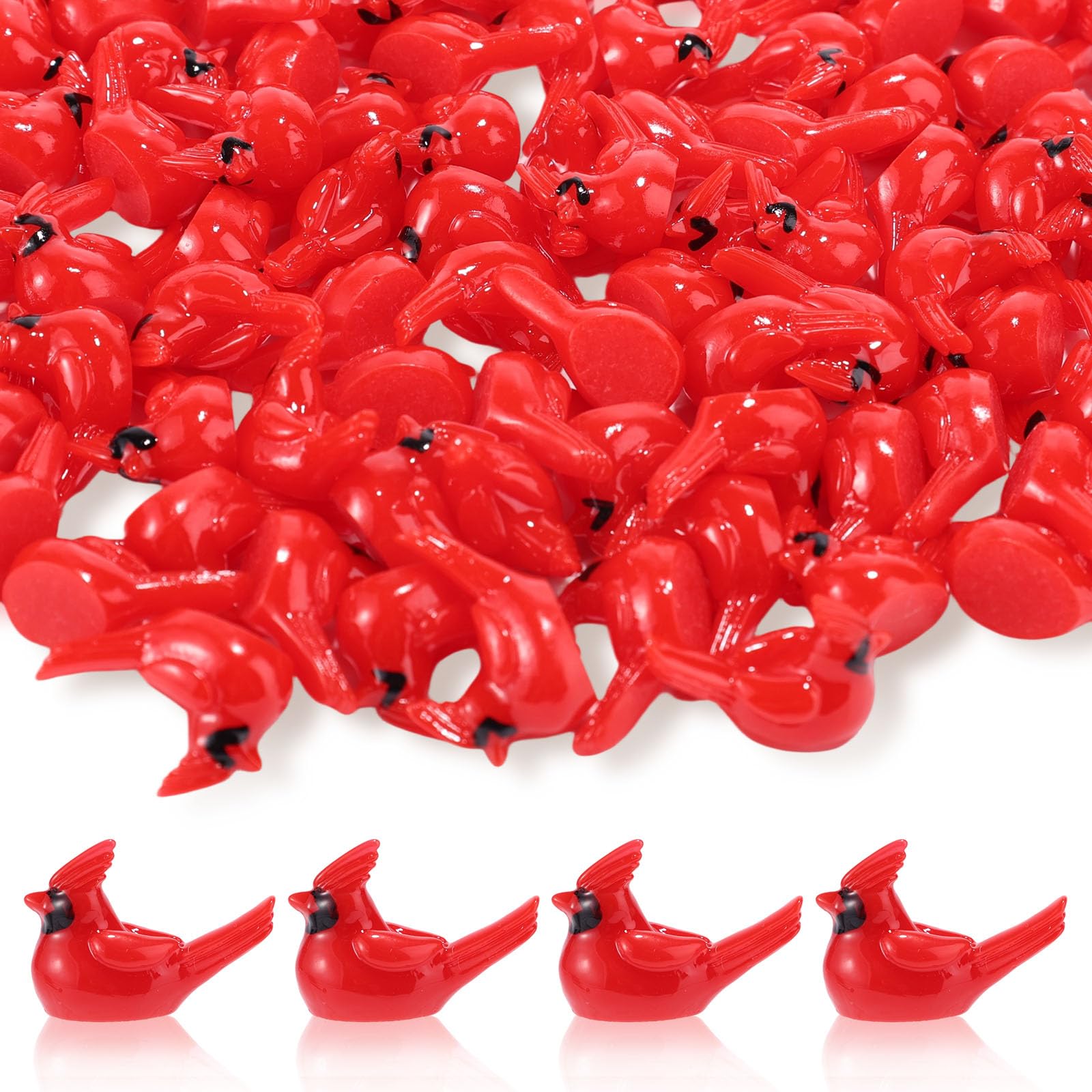 100pcs Mini Resin Red Cardinal Bird Figurines, Tiny Cardinal Figurine Small Animals Christmas Ornaments for Xmas Gift Miniature Garden Crafts Christmas Cupcake Decoration Cake Topper
