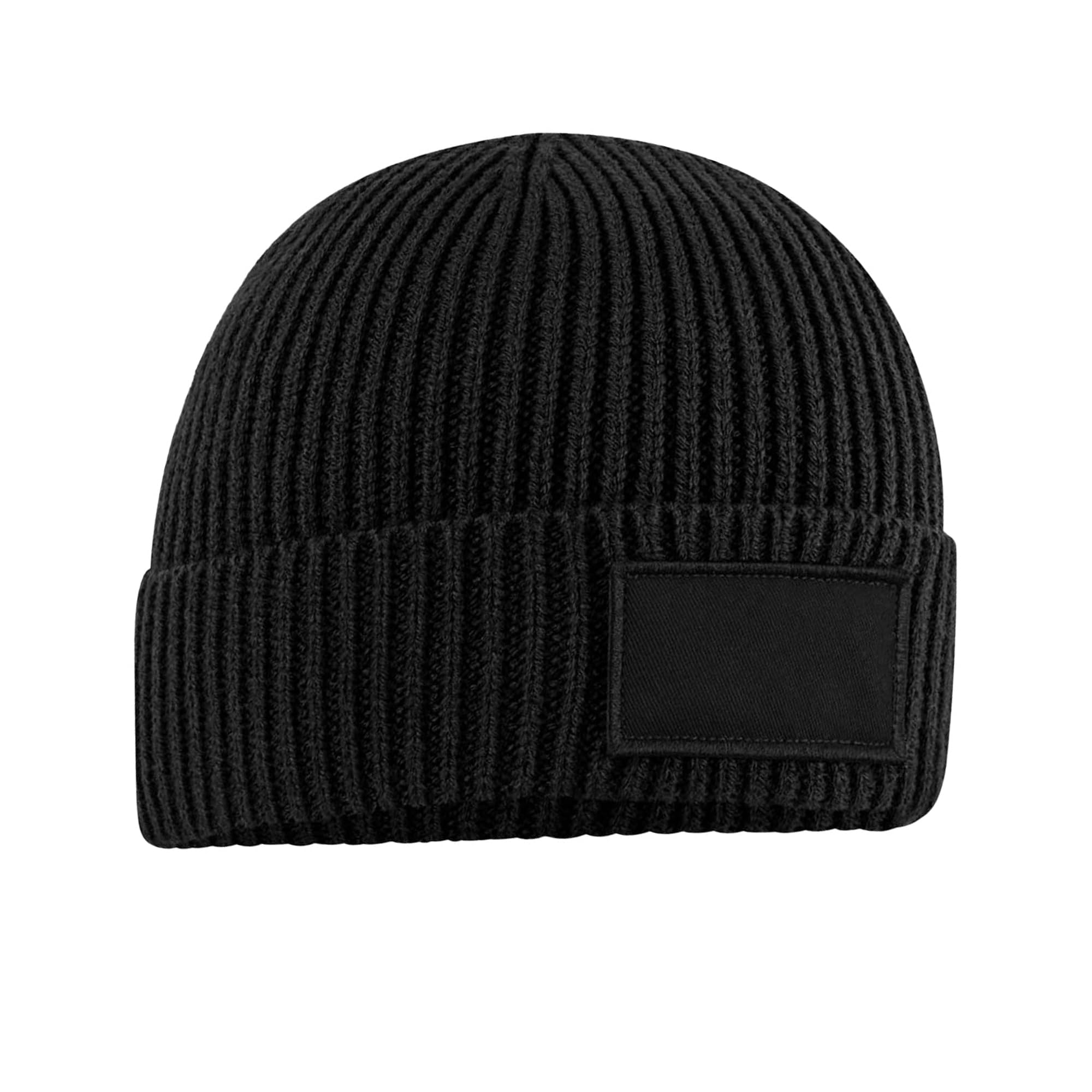 Beechfield - Ribbed Knit - Fashion Patch Beanie - Black