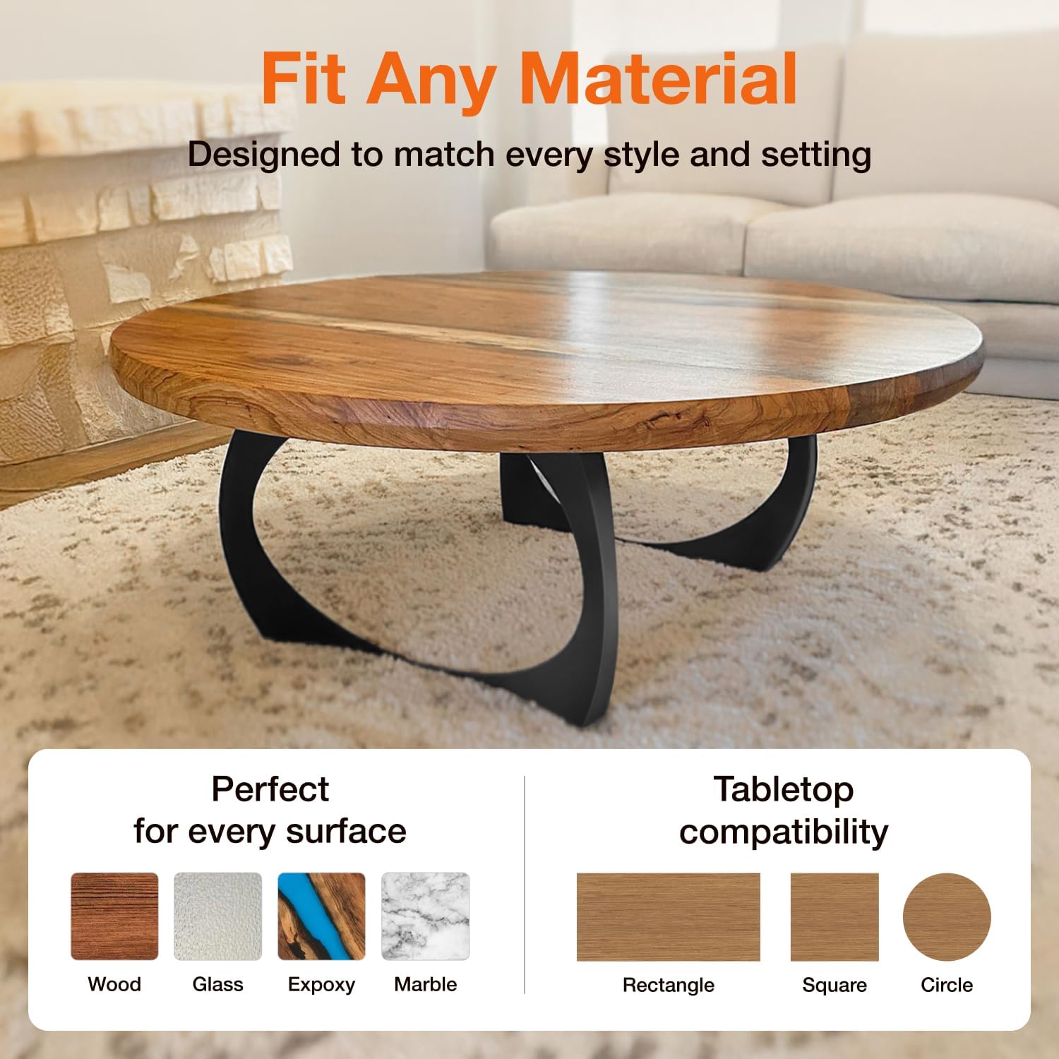 Flowyline 16" H 212 Cleo Handcrafted Black Metal Table Legs and Bases for Coffee Tables | Steel Table Base | Rust-Resistant, Adjustable Furniture Legs | DIY Mid-Century Modern Indoor/Outdoor