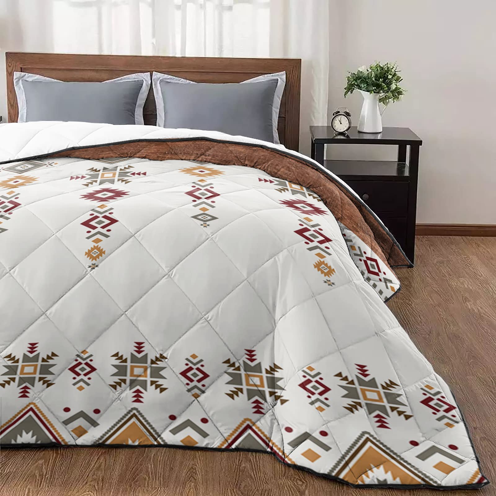 Quilt Twin Luxury Quilted Comforter Bedspread-Thin Soft Cozy, Southwest Native American Tribal Totem Boho Reversible Stitched Summer Lightweight Quilt Coverlet for All Season Twin Size