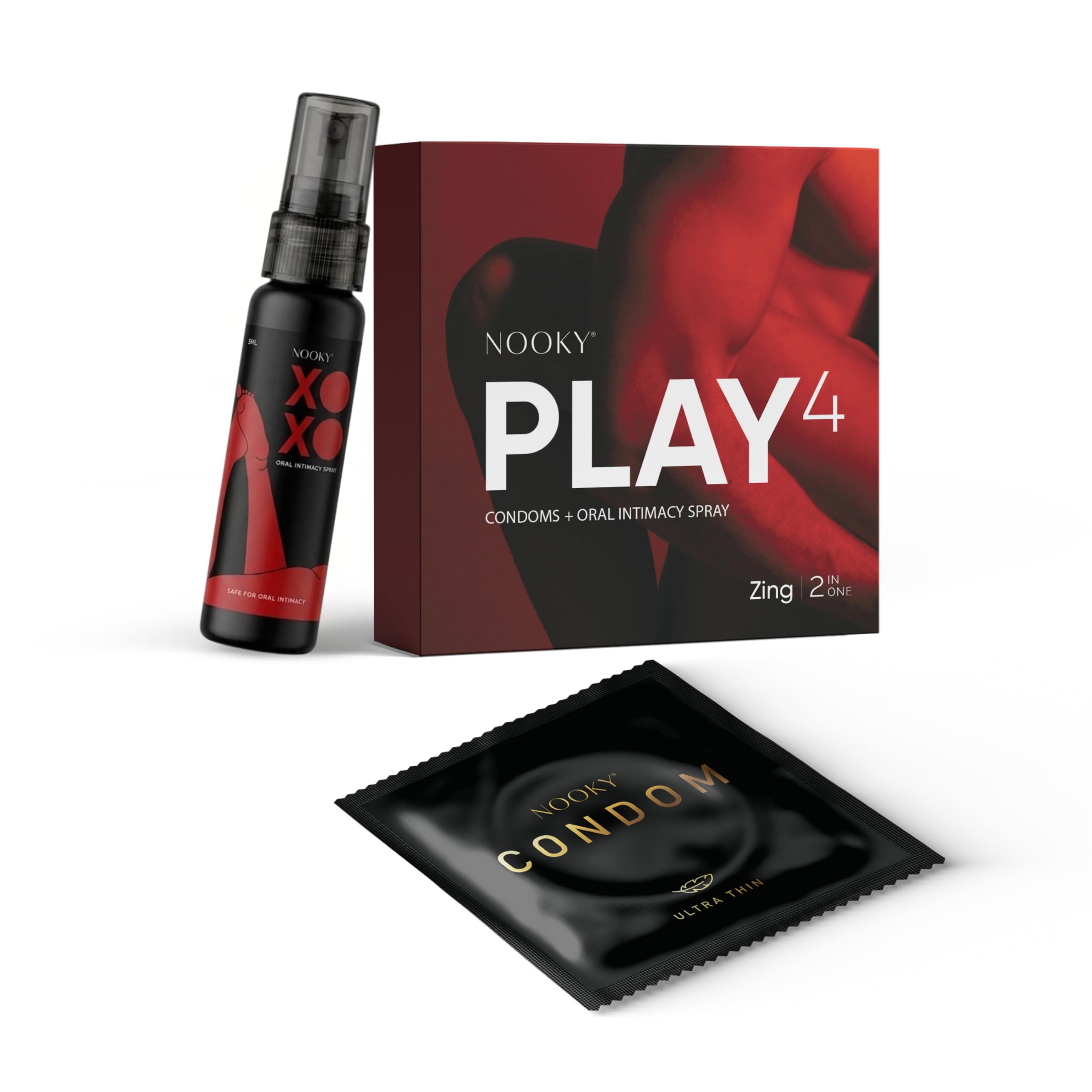 NOOKY PLAY4 Zing 2-in-1 Intimacy Kit | Ultra Thin Condoms with Oral Intimacy Spray | Natural Extracts | Couple Wellness Pack | 1 Box-image-42
