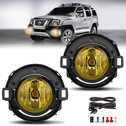 TangMiGe Fog Lights compatible with Nissan Xterra 2005-2015, Nissan Frontier 2010-2019, with Plastic Bumper Only, 1 Pair Fog Lamps, 26150EA025 NI2590102 (Yellow)