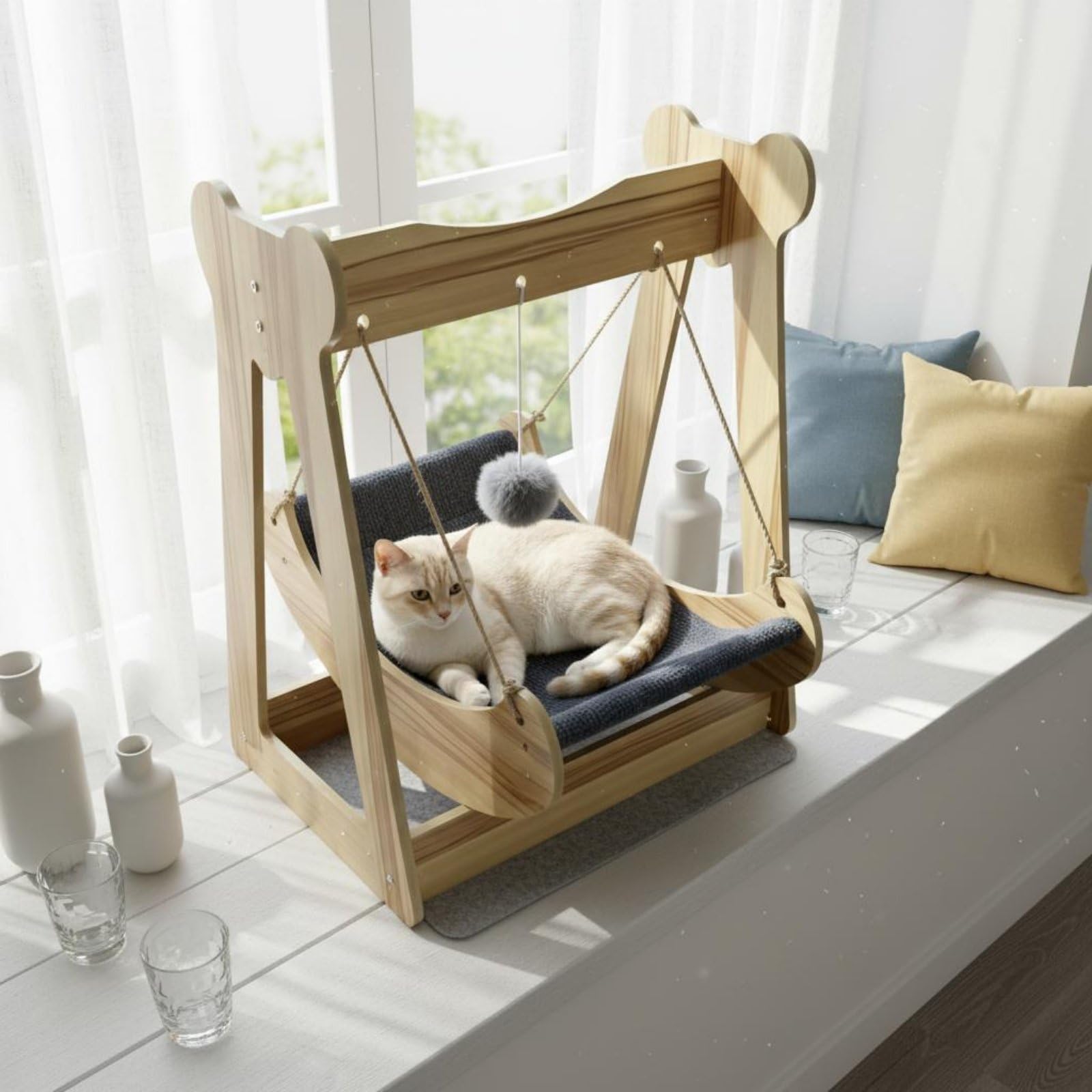 Amaca Gatta Appesa Design Boho Lettino Sospeso Struttura Stabile per Gatti, Gattini, Soggiorno, Camera