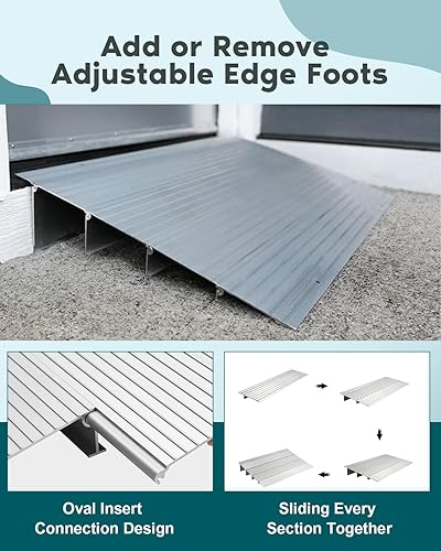 Miniatura 3 de SCITOO Rampa de umbral de aluminio de 4 pulgadas de altura para puertas, capacidad de carga de 800 libras, rampas ajustables para sillas de ruedas,