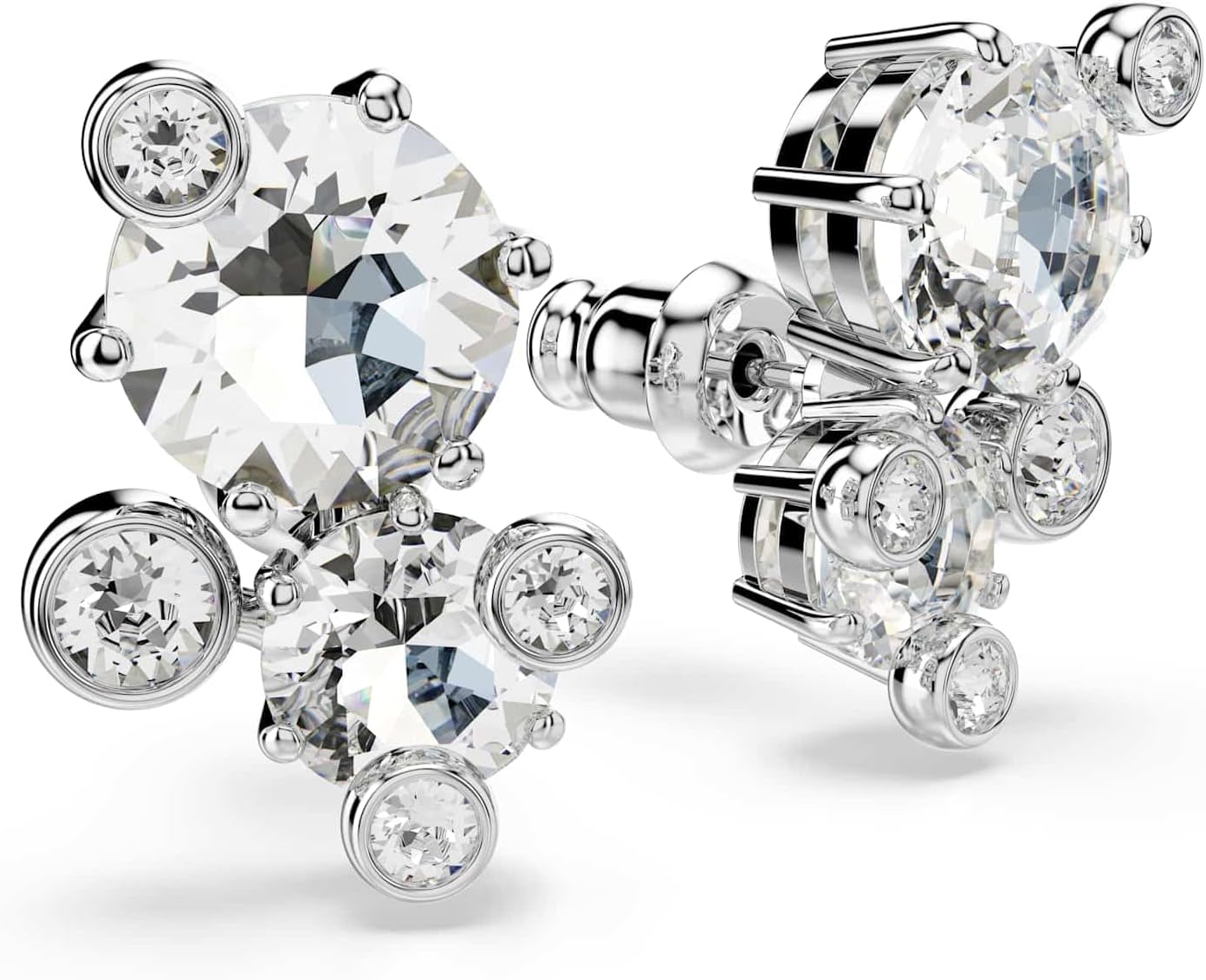 Swarovski Constella stud earrings, Round cut, White, Rhodium finish