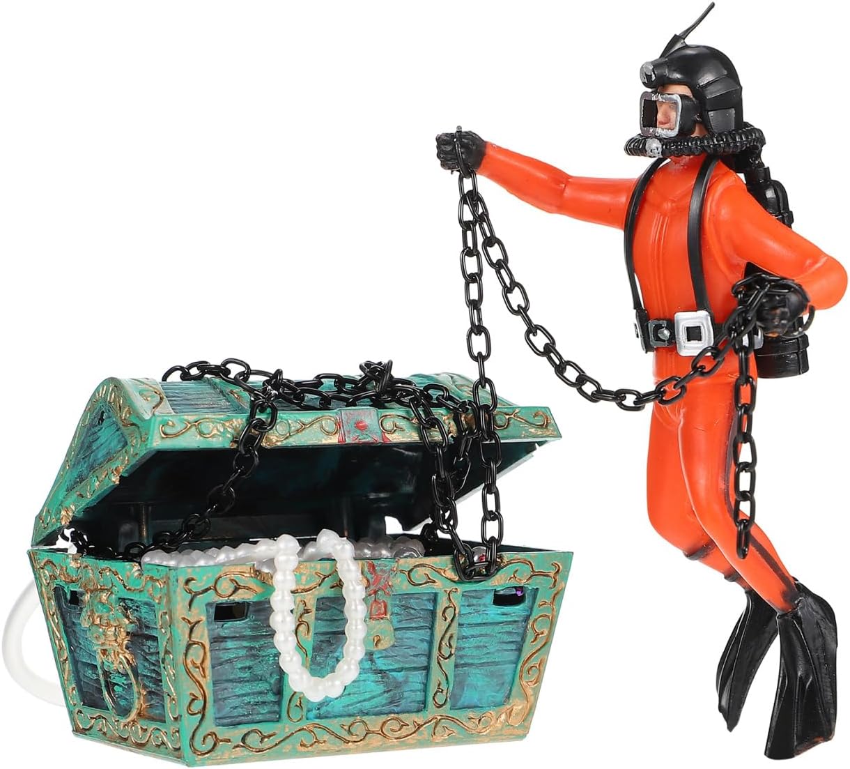 Housoutil Action Aquarium Bubbler Treasure Chest Decorations, Air Driven Diver Fish Tank Ornament, Moving Scuba Underwater Aerating Accessories