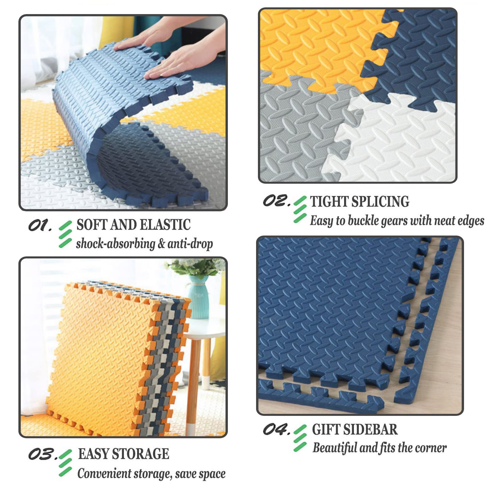 Puzzlematte 60X60x2.5Cm Ineinandergreifende Bodenschutzmatte Weich rutschfest Puzzle Spielmatte,Krabbelmatte Wasserfest Schutzmatte Puzzlematte Für Home Gym, Kindergarten, Yoga Raum,S,12Pcs