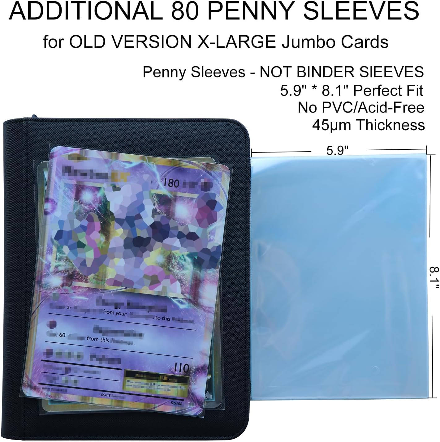 Rayvol Jumbo Card Binder Size XL, Fits 80 XL Jumbo Cards -Includes 80 Sized XL Penny Sleeves, Ringless Jumbo Card Binder for Oversized Cards 5.7 * 7.9 Inch