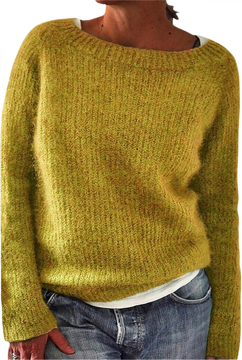 Womens Oversized Sweaters Crewneck Long Sleeve Chunky Knit Solid Vintage Comfortable Pullover Office Chic Sweater 2025